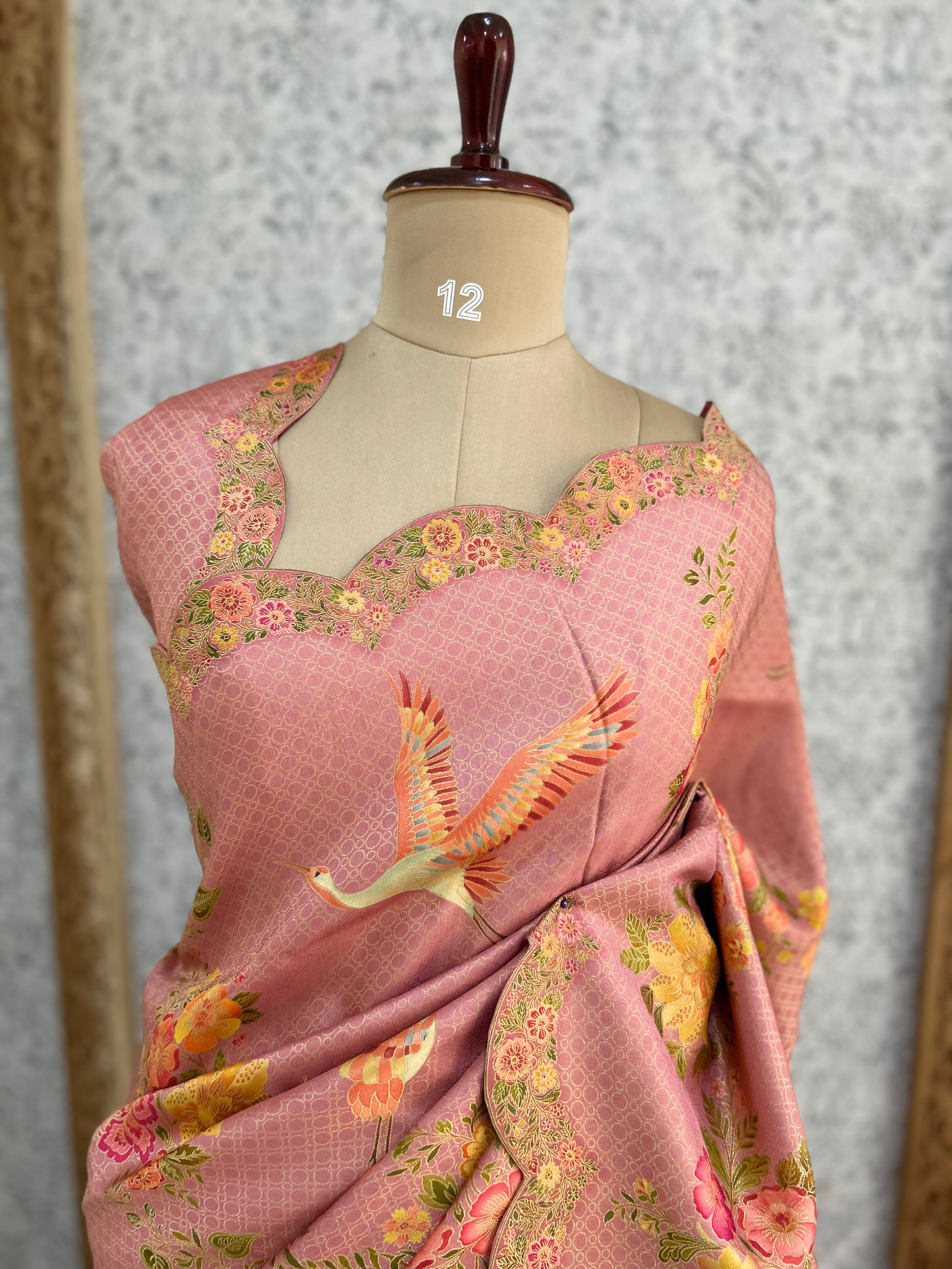 Pink dola crepe silk saree 101