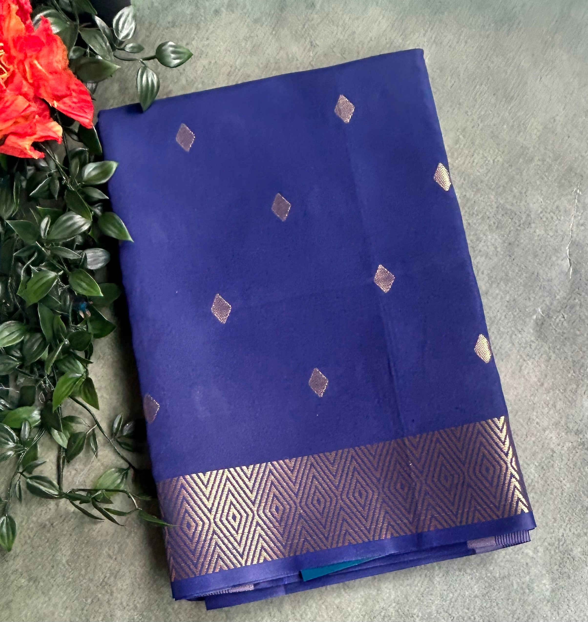 Navy Blue small border semi silk saree