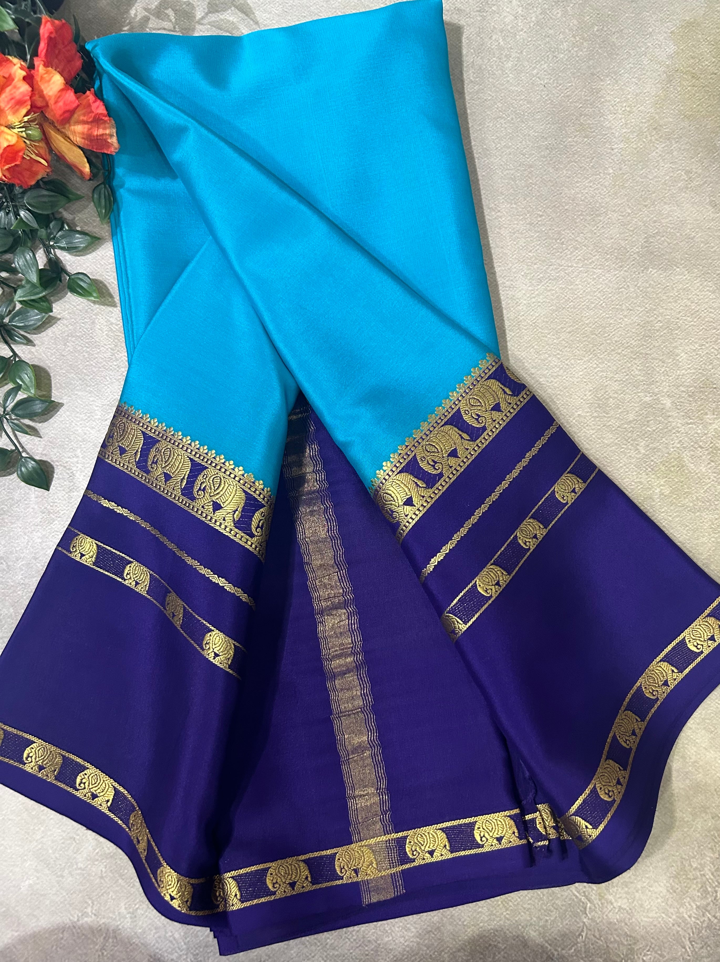 Rama green bentex border pure Mysore silk 104 saree