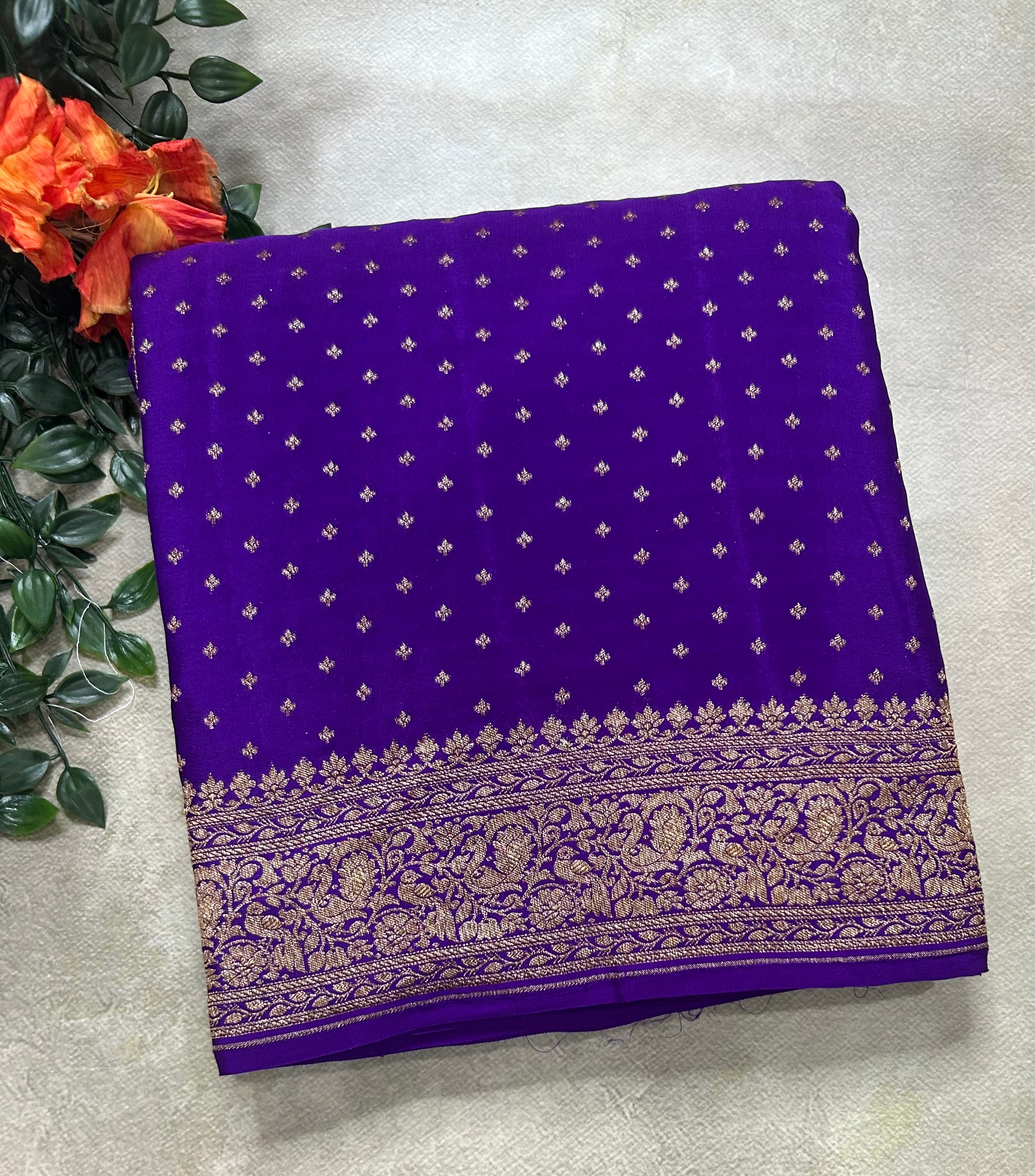 Purple small Butta pure Benarasi crepe 106 saree