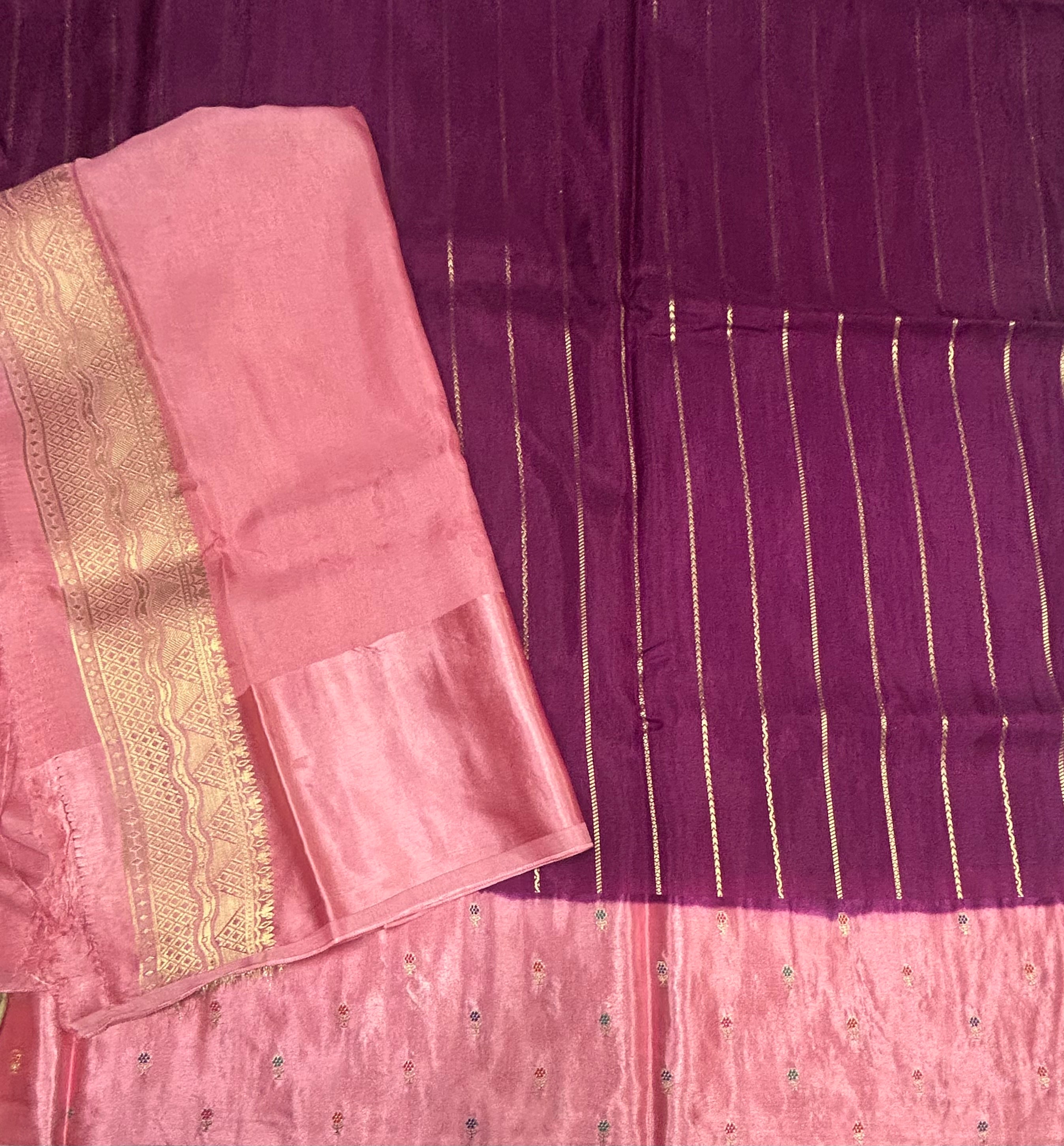Purple contrast satin border semi Mysore crepe 105 saree