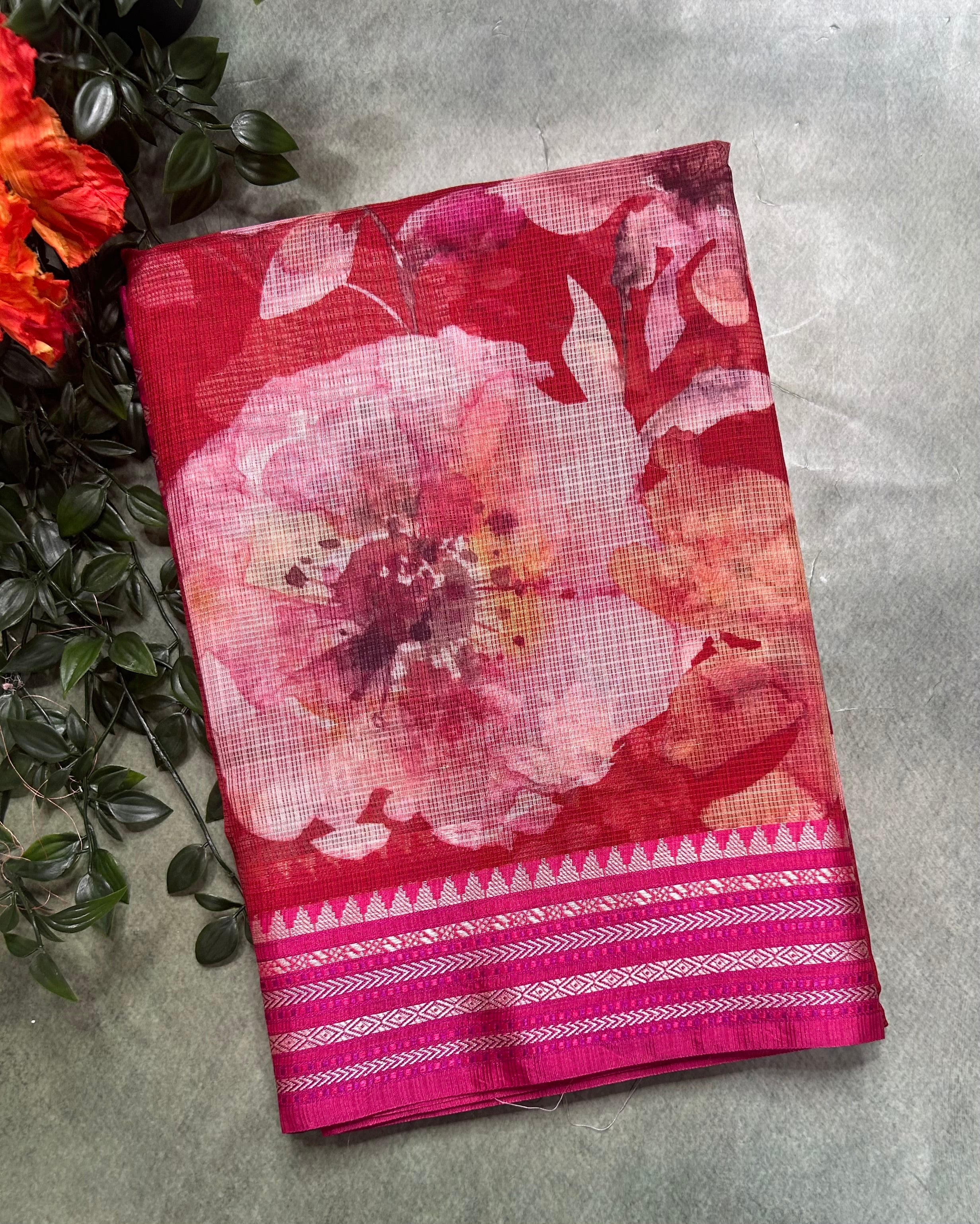 Red digital print Kota checks 105 saree