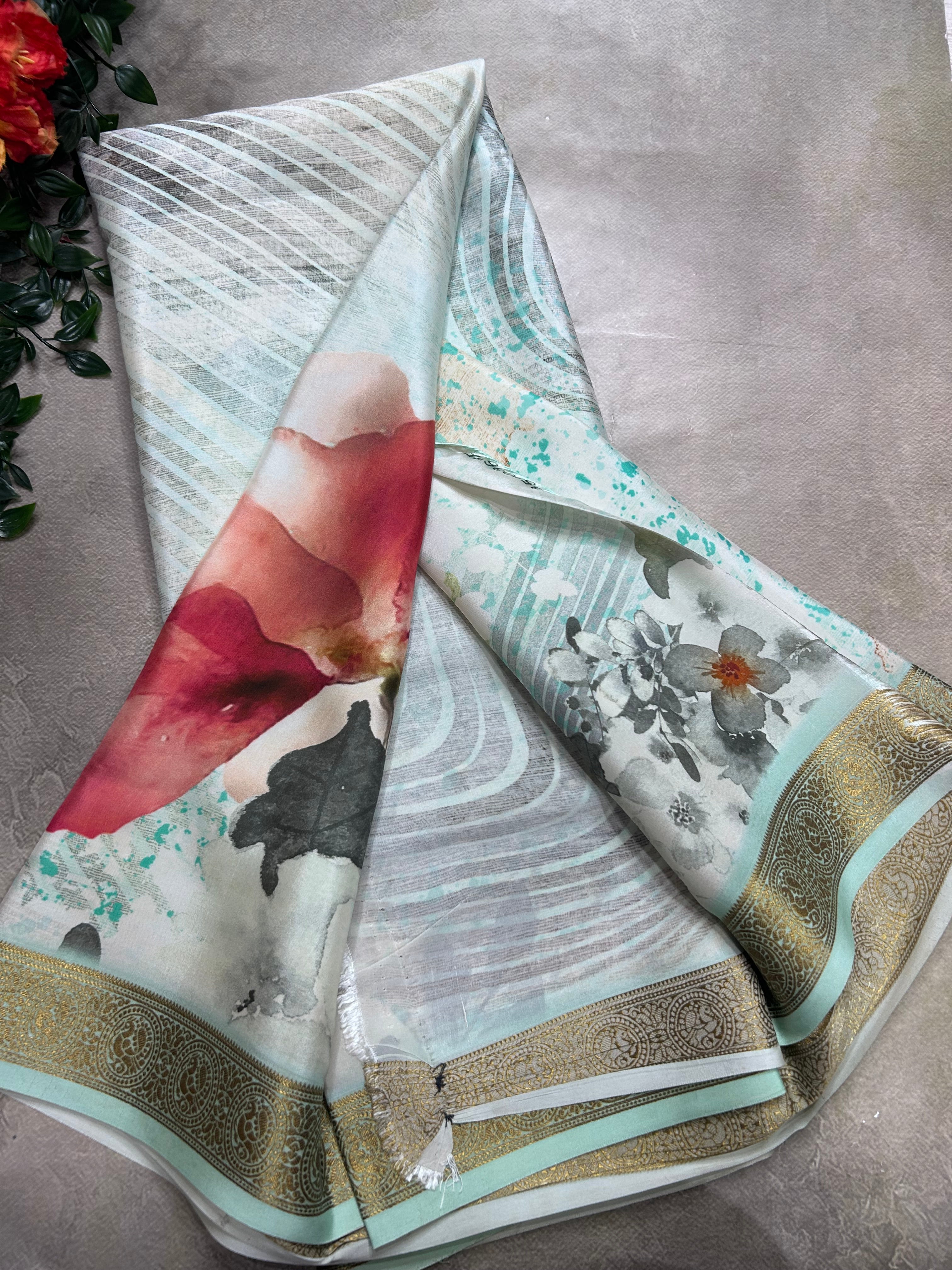 Sea green digital print pure mysore silk saree(DMS106)