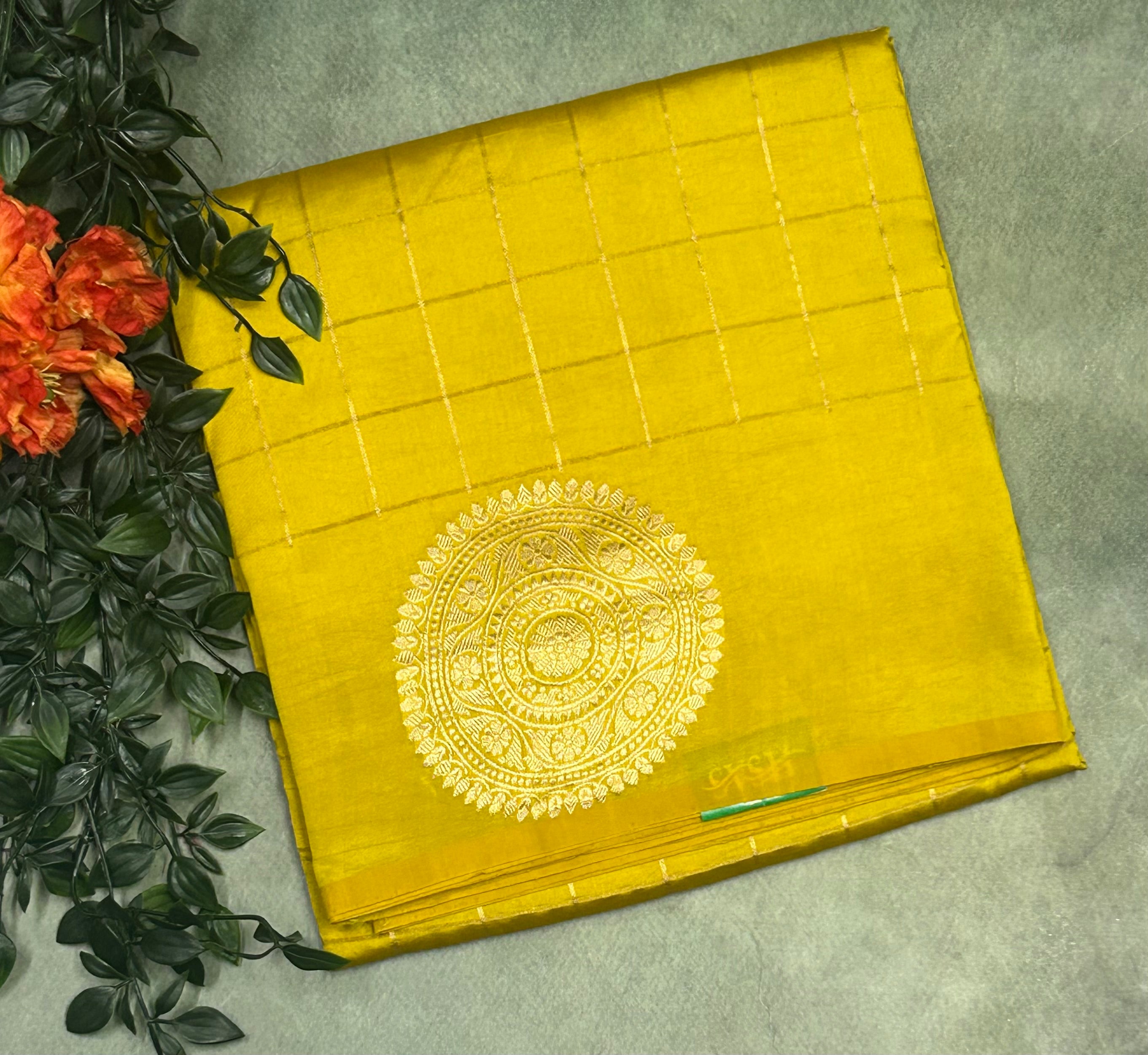 Yellow border Butta lightweight pure kathan 103 saree