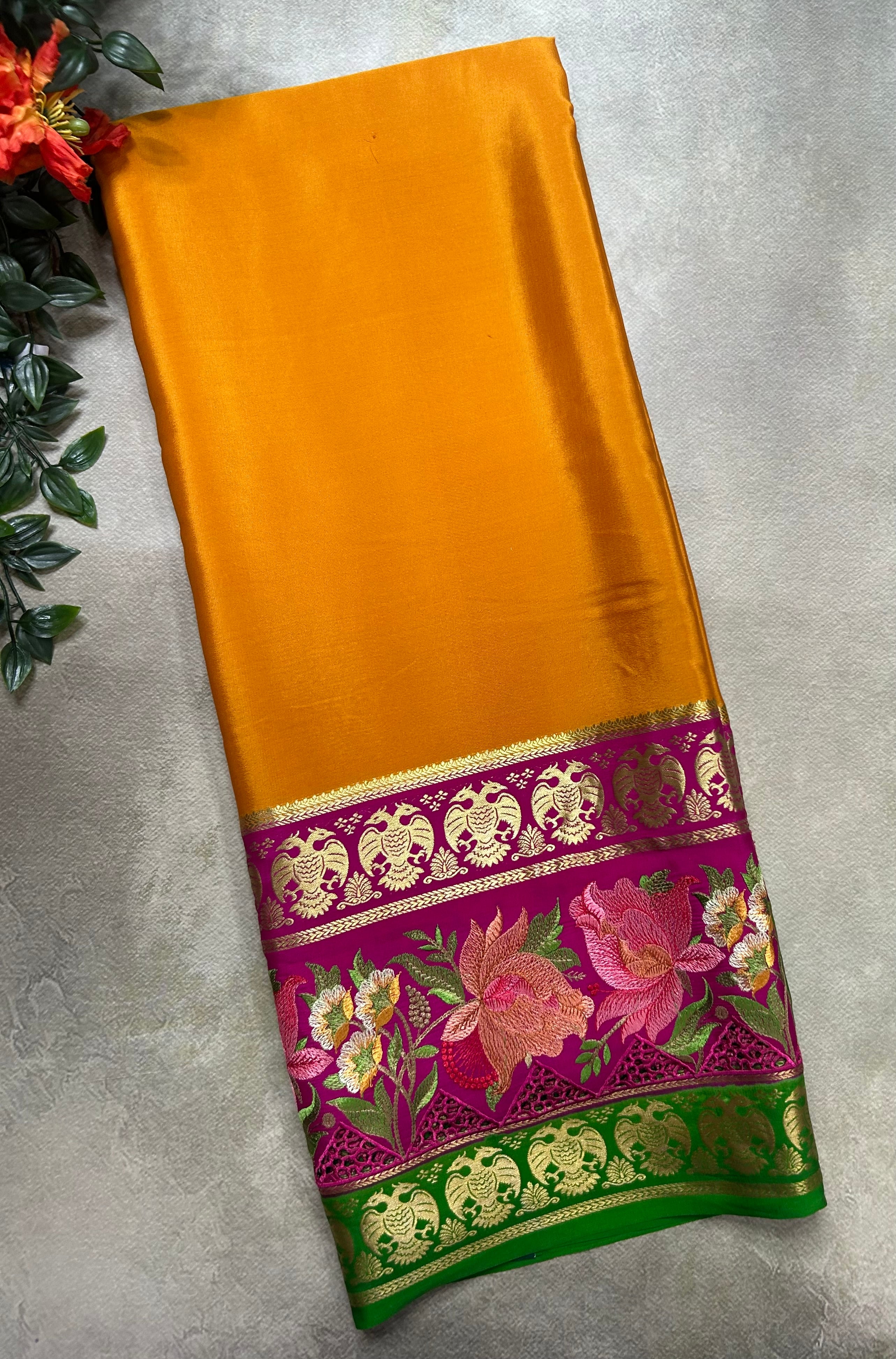 3D embroidery pure mysore silk-105 saree