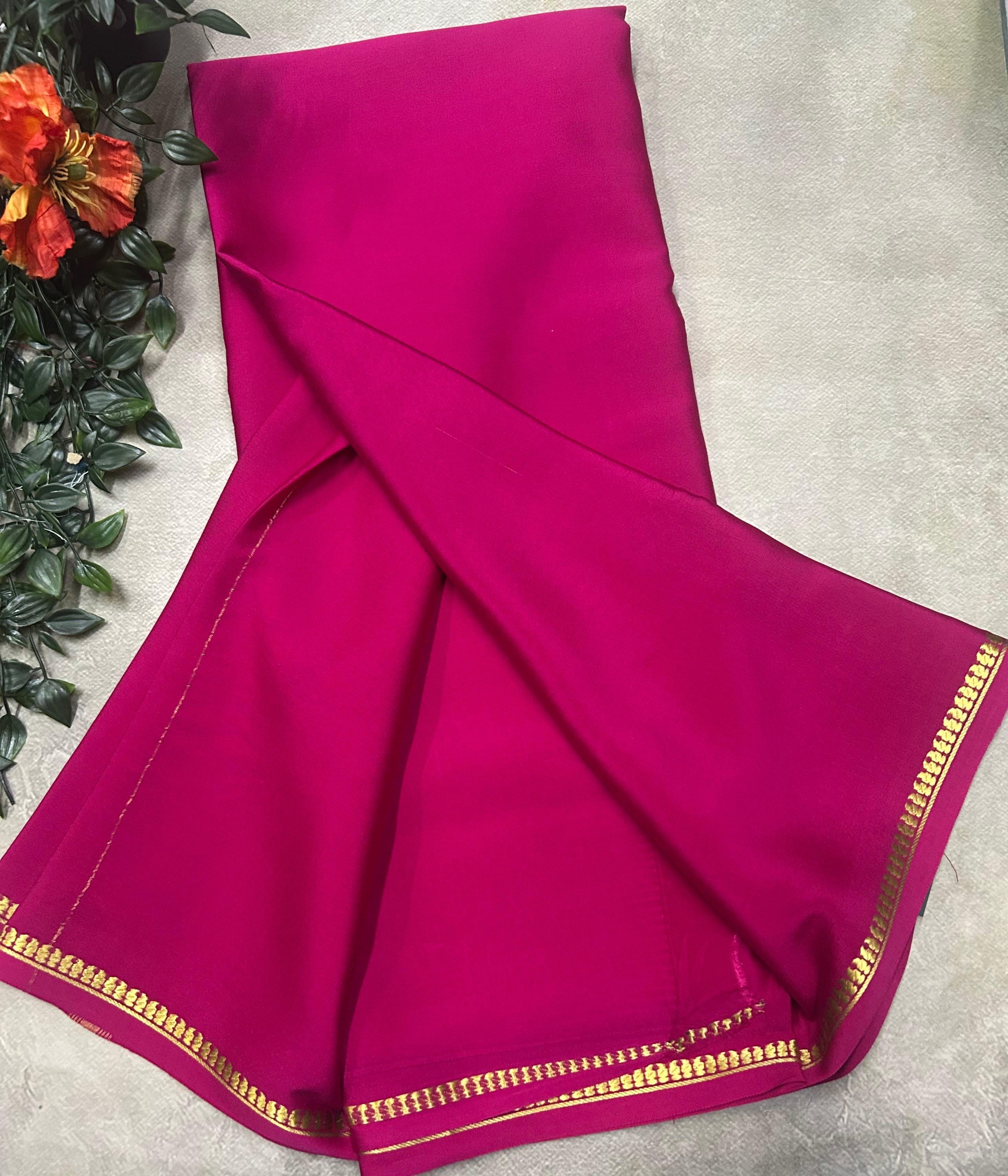 Rani pink small border pure Mysore silk 105 saree