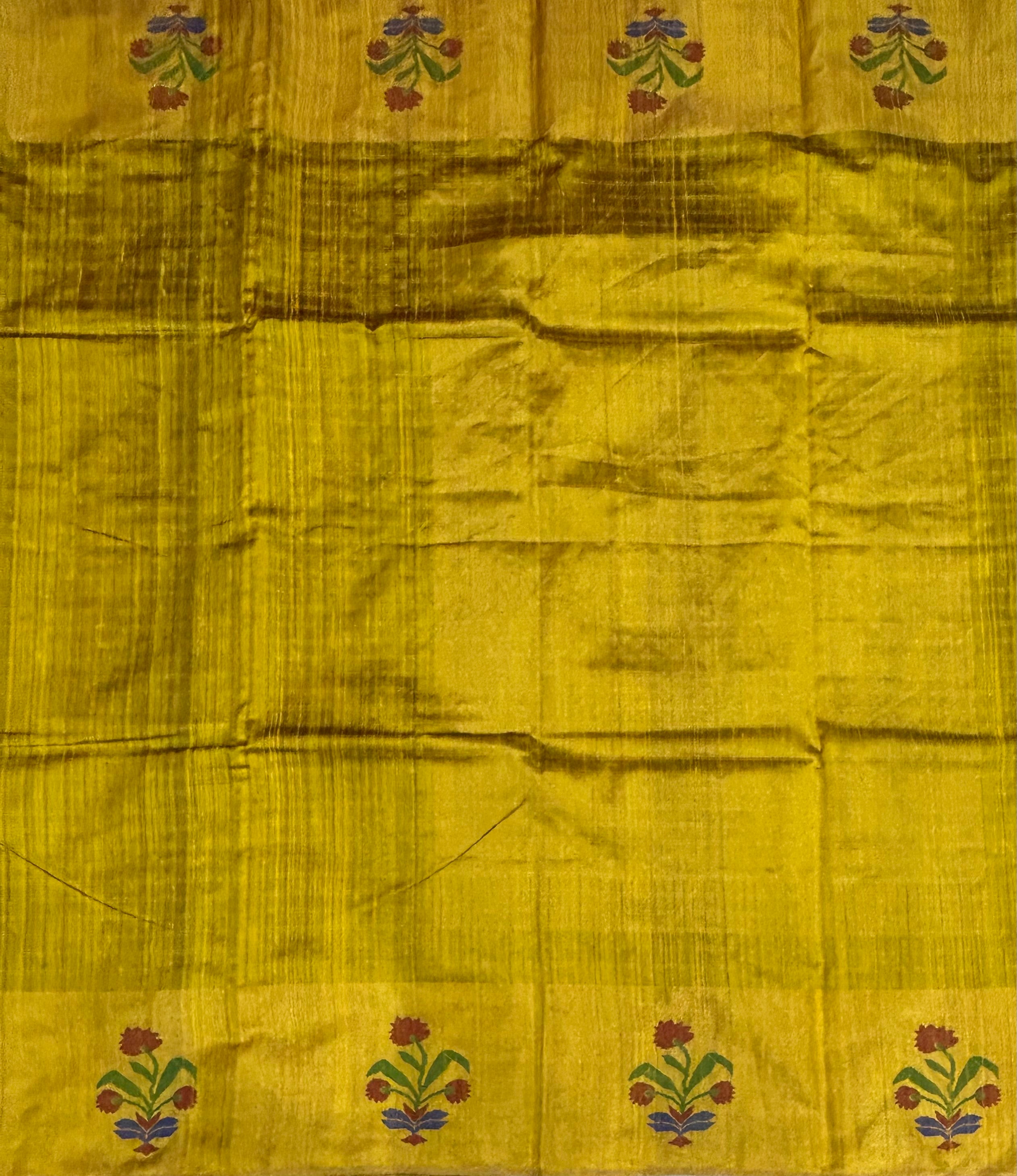 Yellow checks border Butta pure matka silk saree