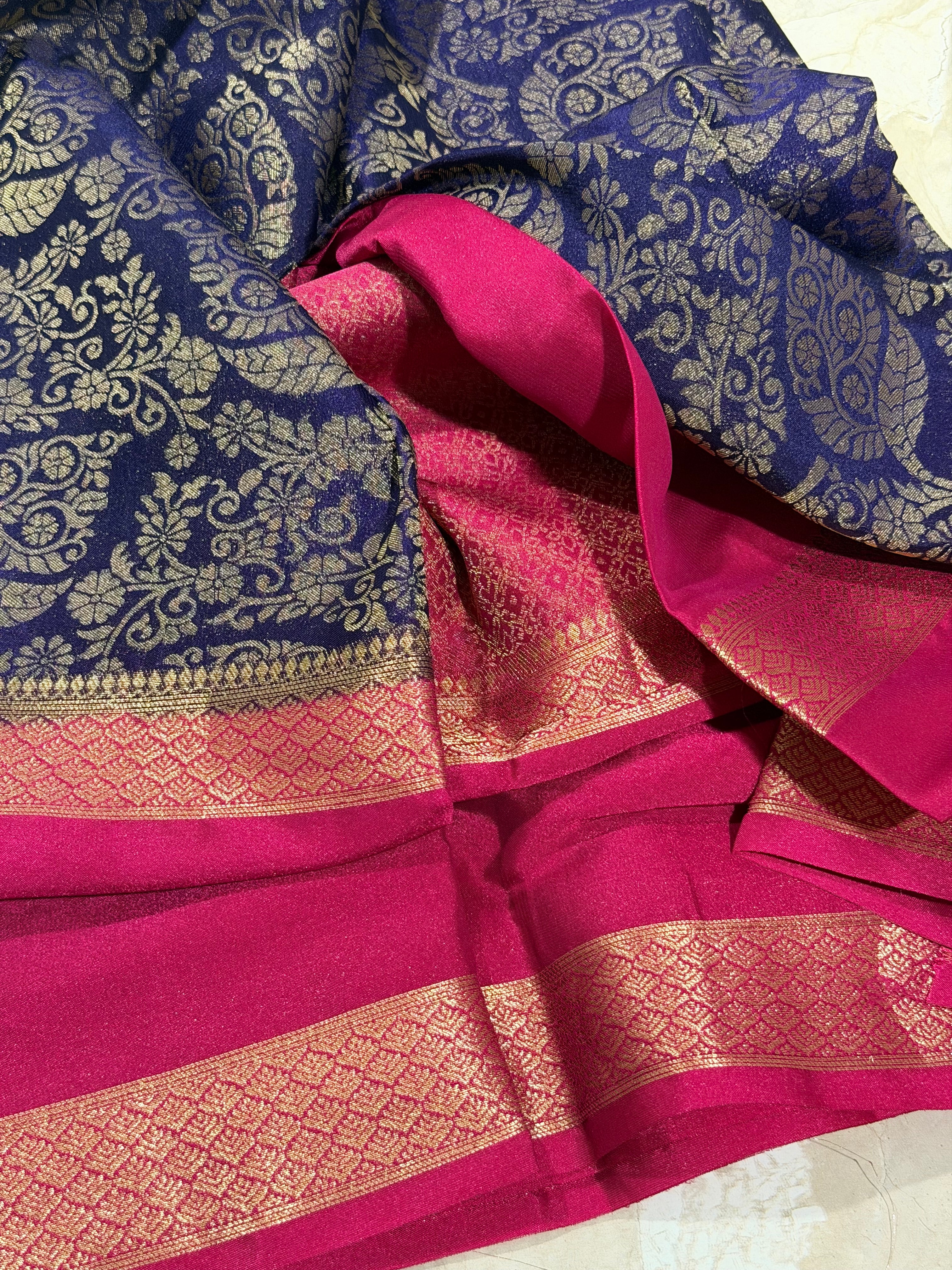 Navy Brocade Semi Mysore Silk Saree 108 (Copy 4)