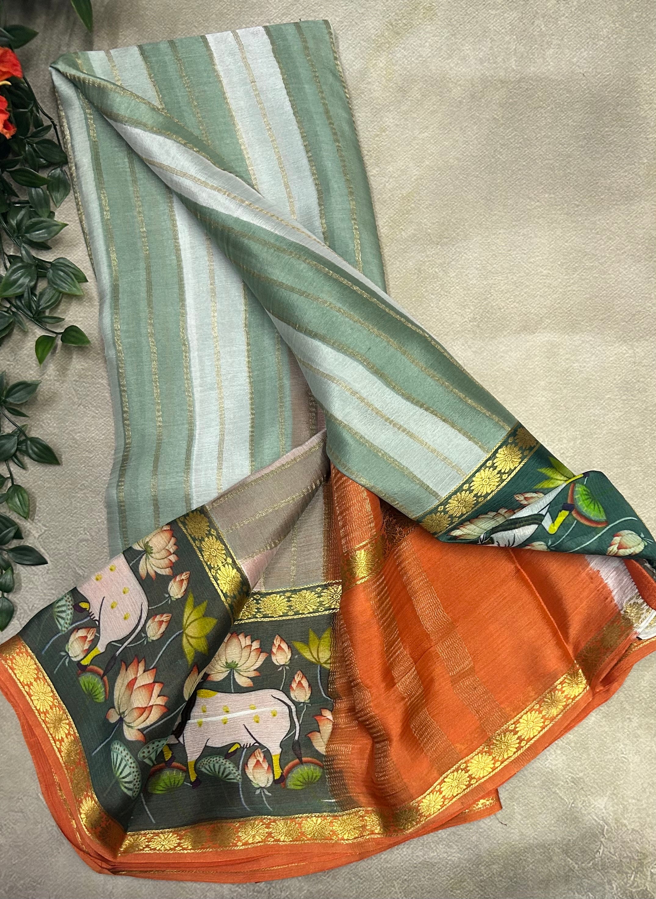 Rankart kalamkari border pure wrinkle 103 crepe silk saree