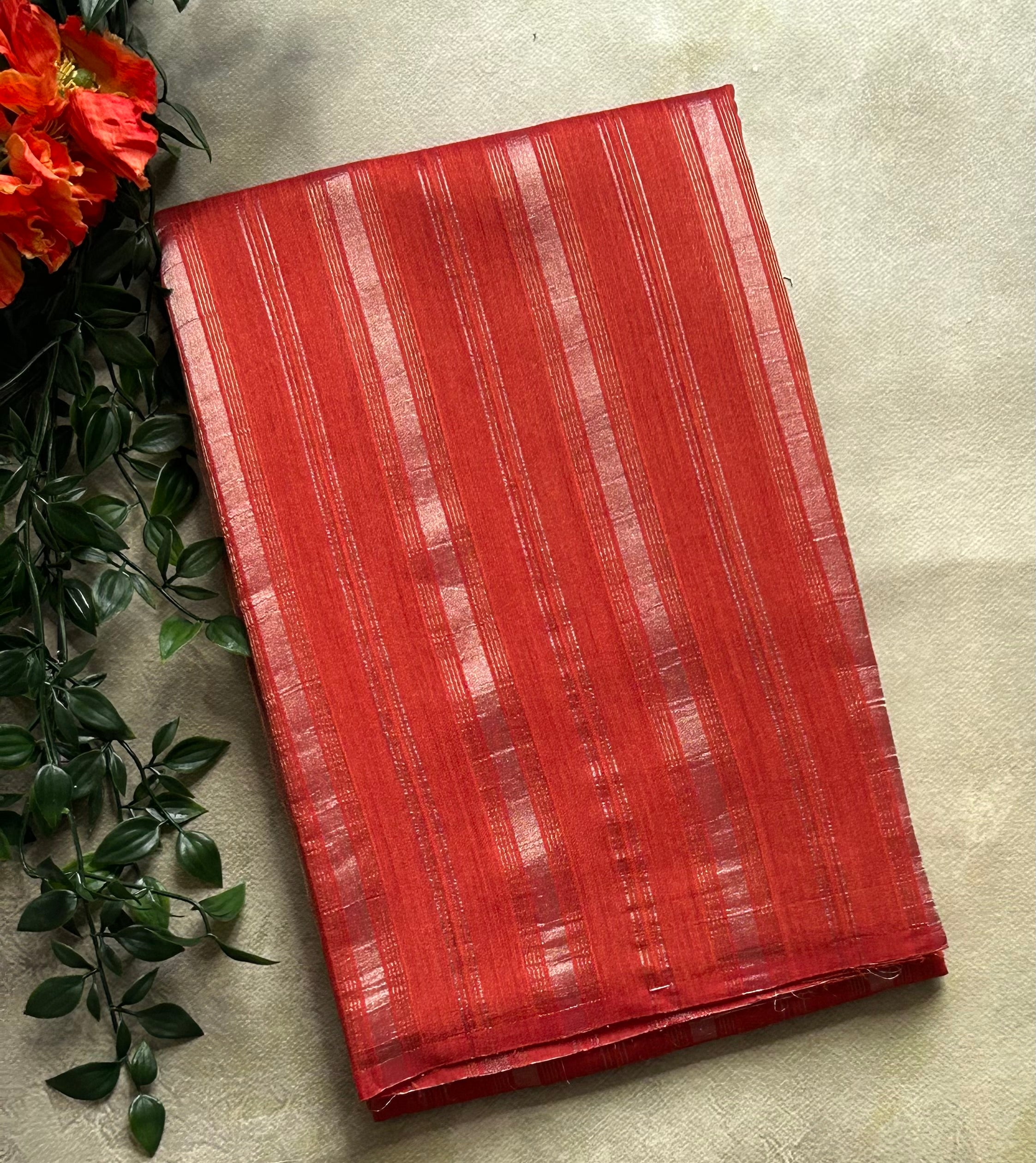 Rust orange stripes pure organza tissue 103 saree