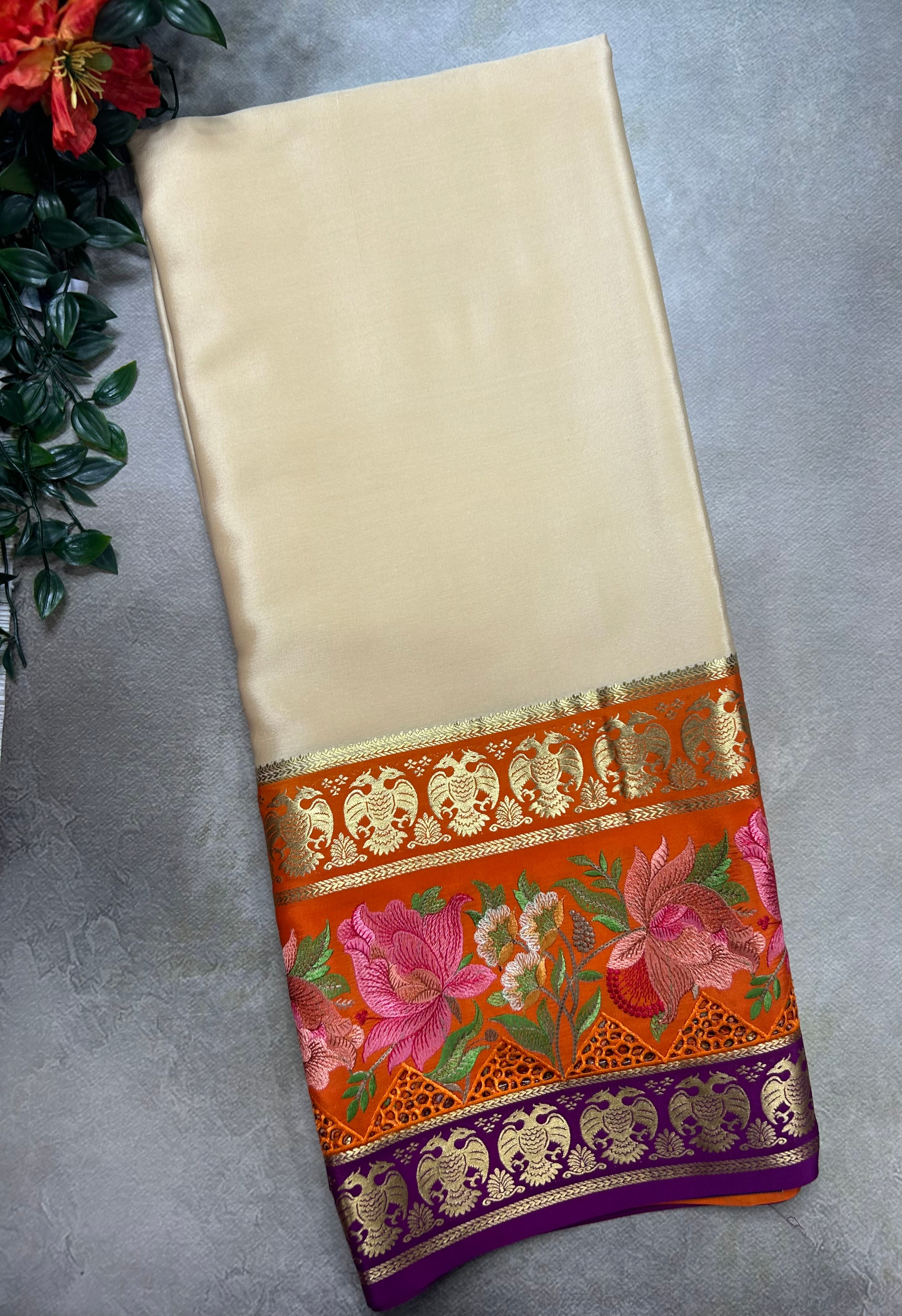 3D embroidery pure mysore silk-105 saree
