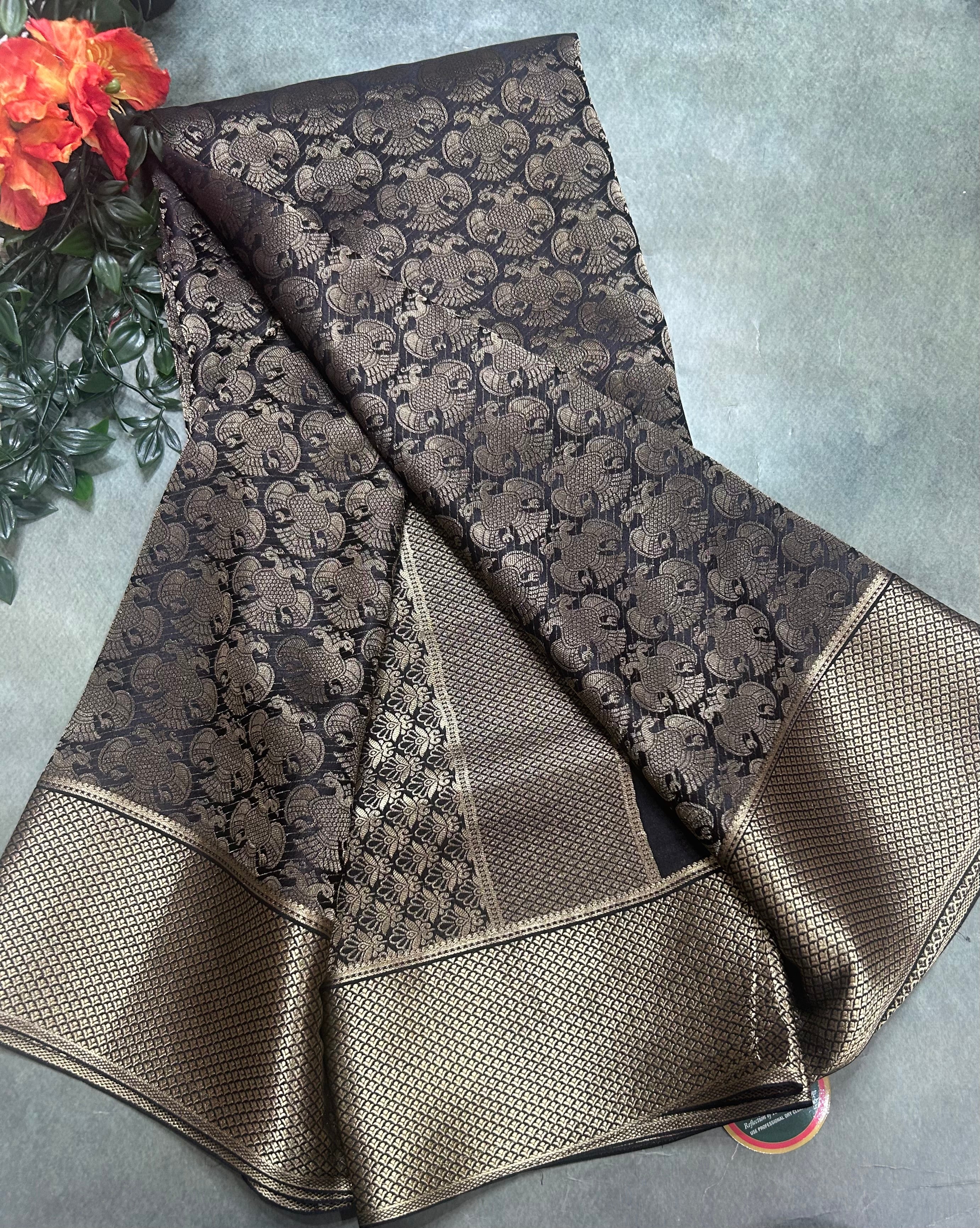 Black gandaberunda brocade Pure Mysore Silk 106 Saree