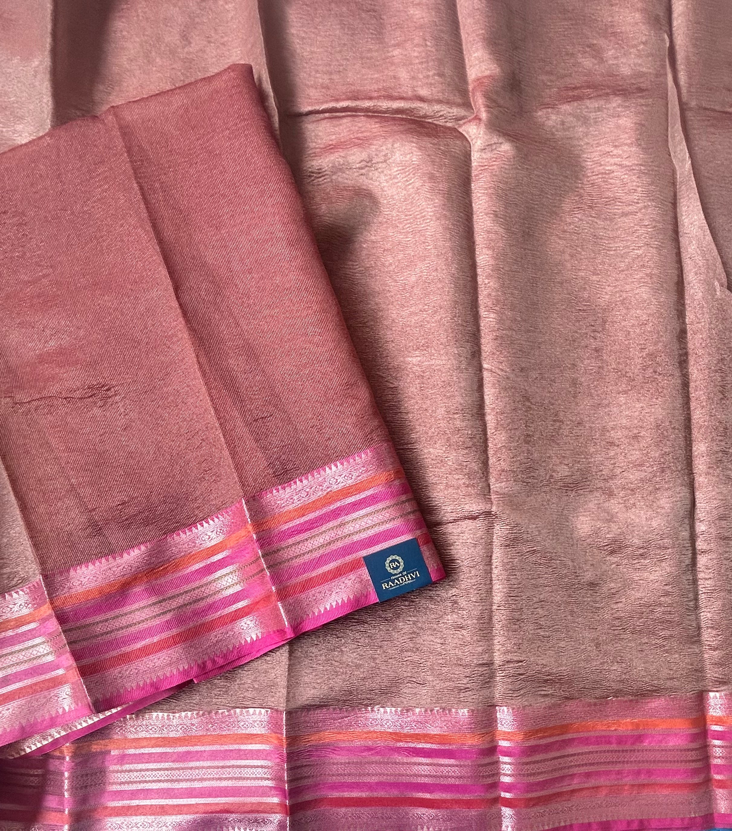 Copper contrast border semi tissue saree