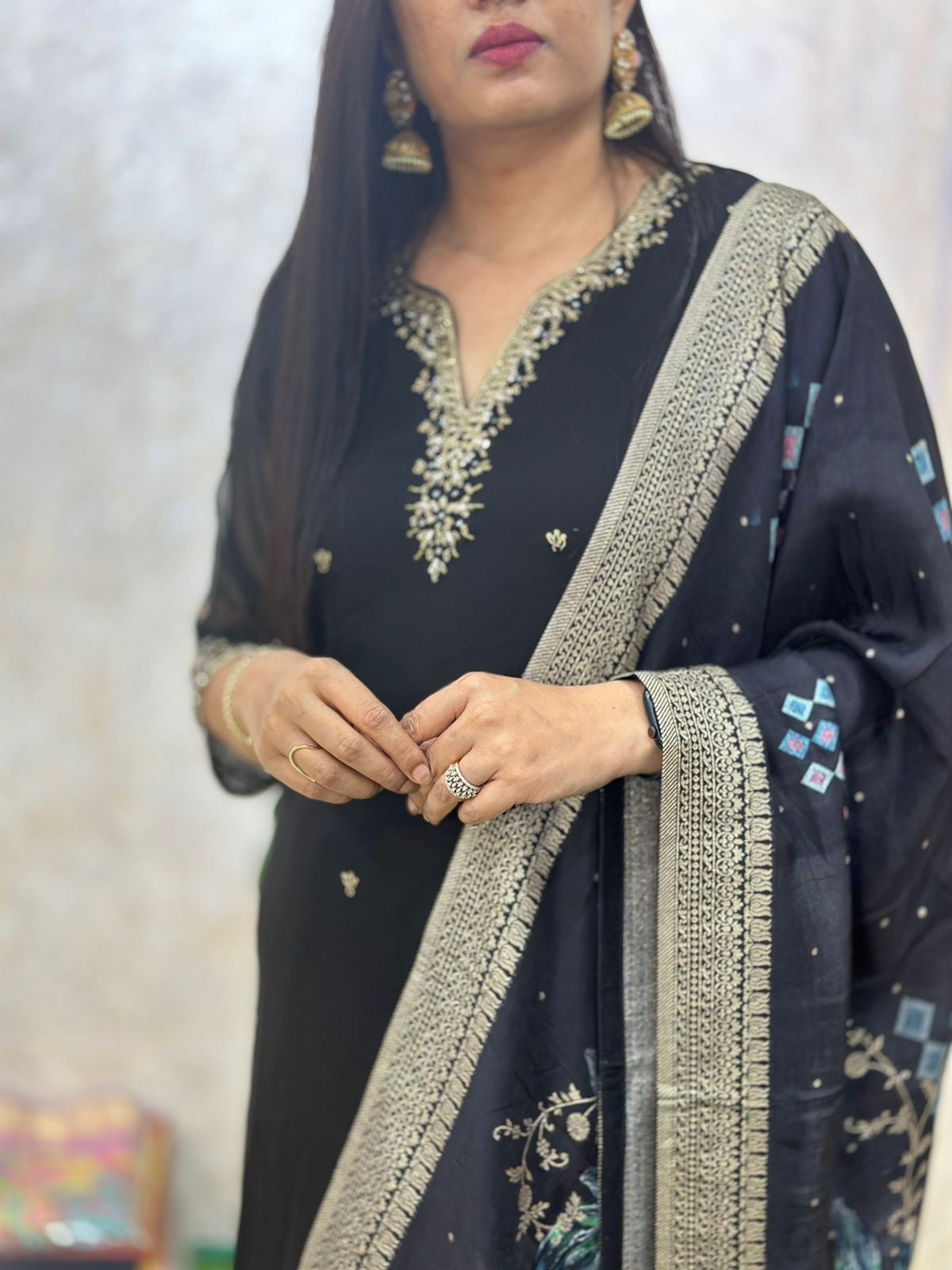 Meena Black Georgette Handwork kurtha 663