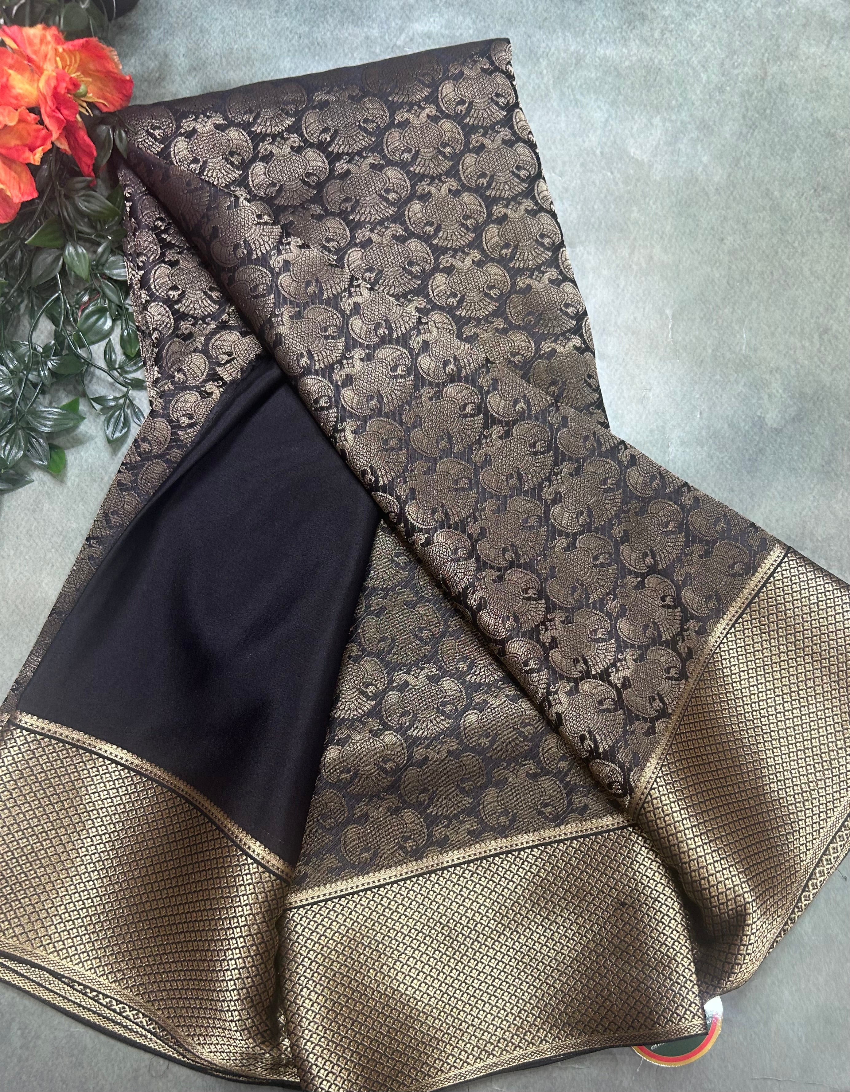 Black gandaberunda brocade Pure Mysore Silk 106 Saree