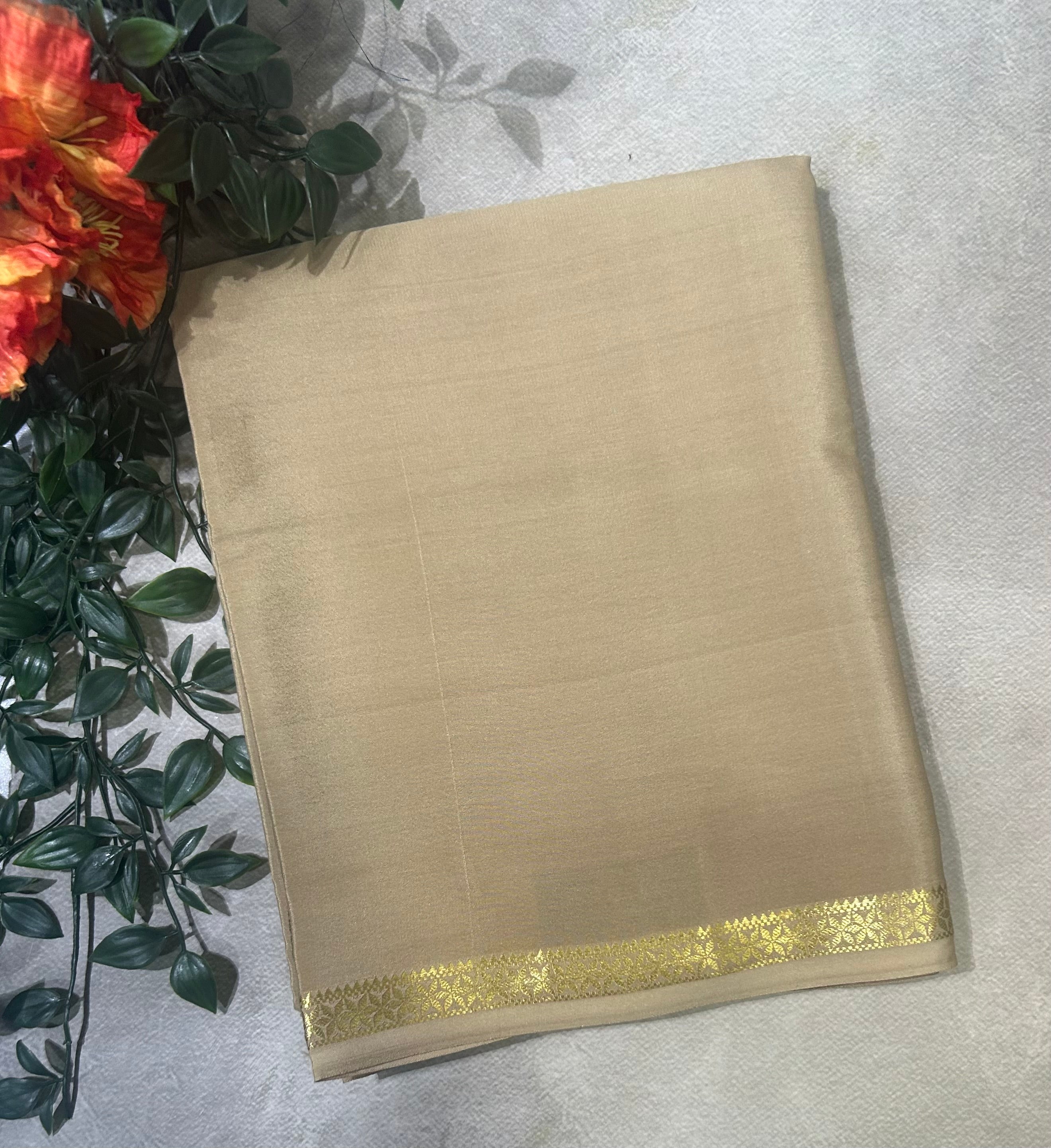 Beige small border pure Mysore silk 103 saree