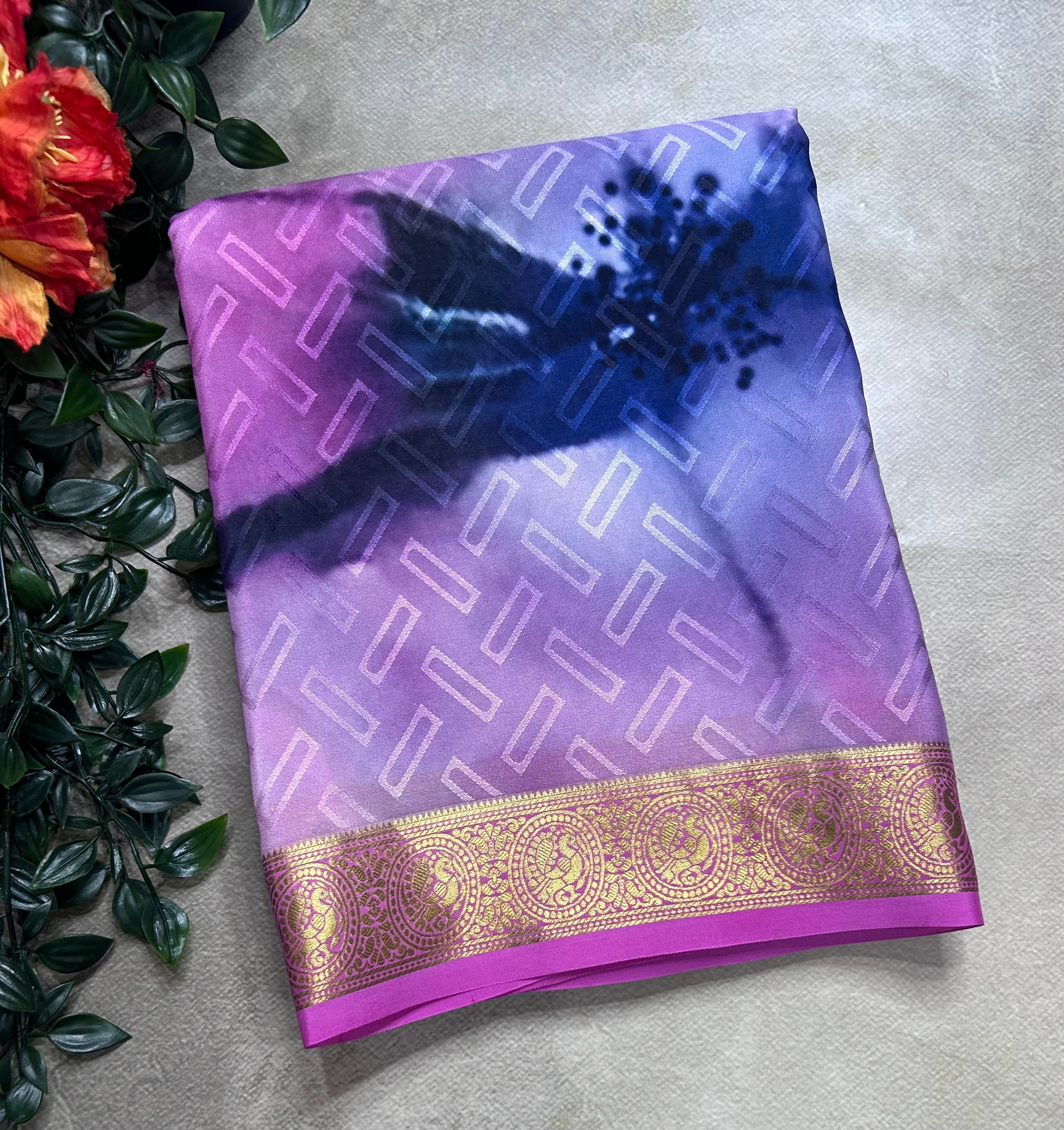 Multicolour digital print pure mysore silk saree(DMS106)