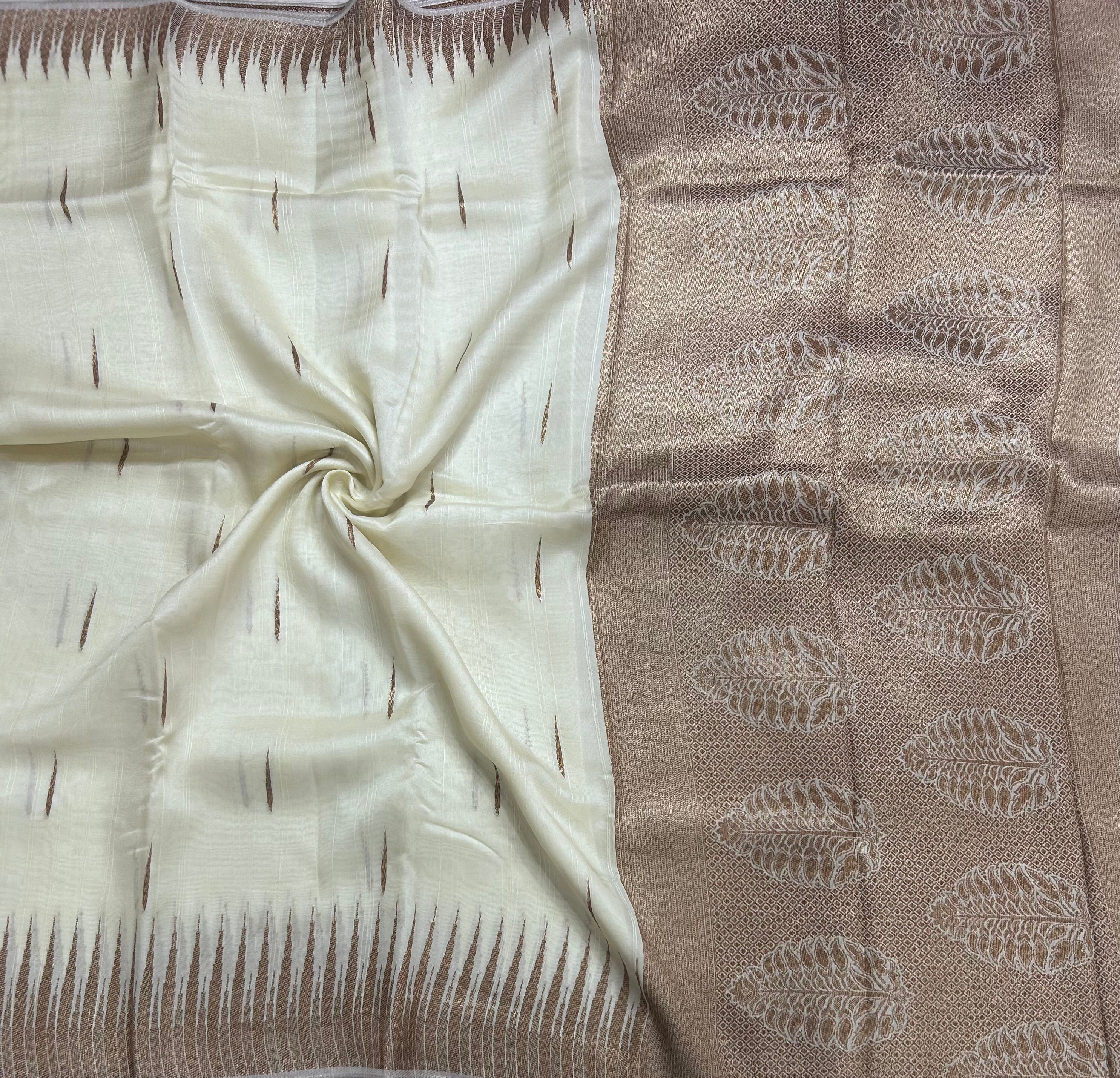 White temple border tussar crepe 106 silk saree