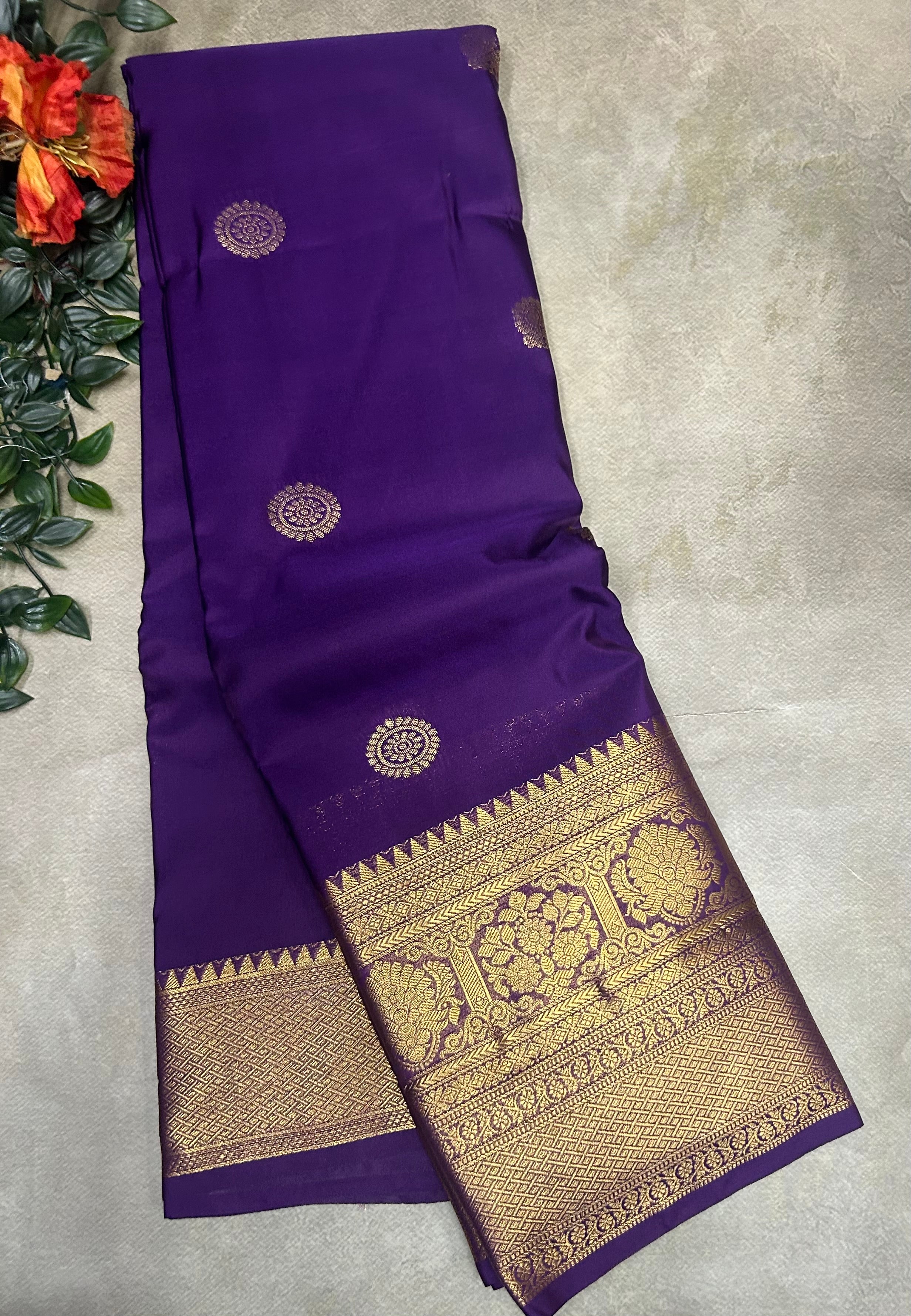 Purple long border semi Kanchi-105 saree