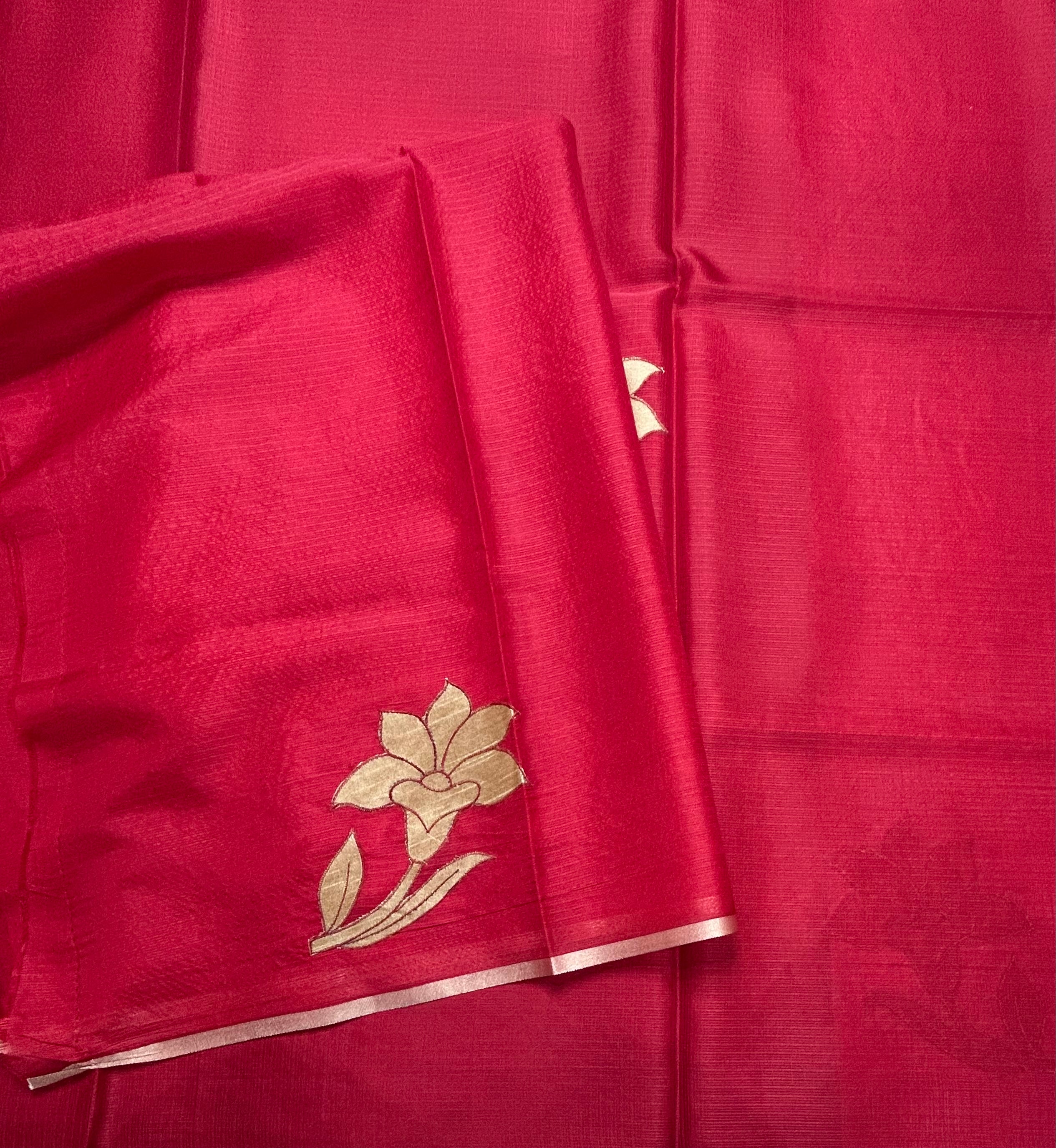 Red kota checks appliqué work 106 saree
