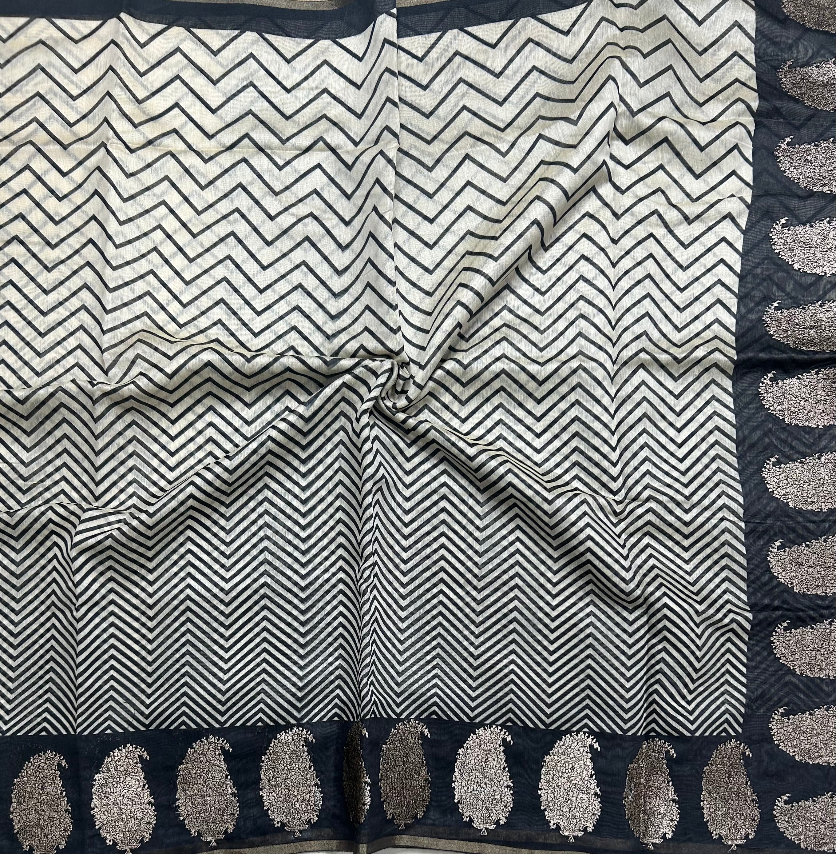 Black border Butta soft Chanderi 105 saree