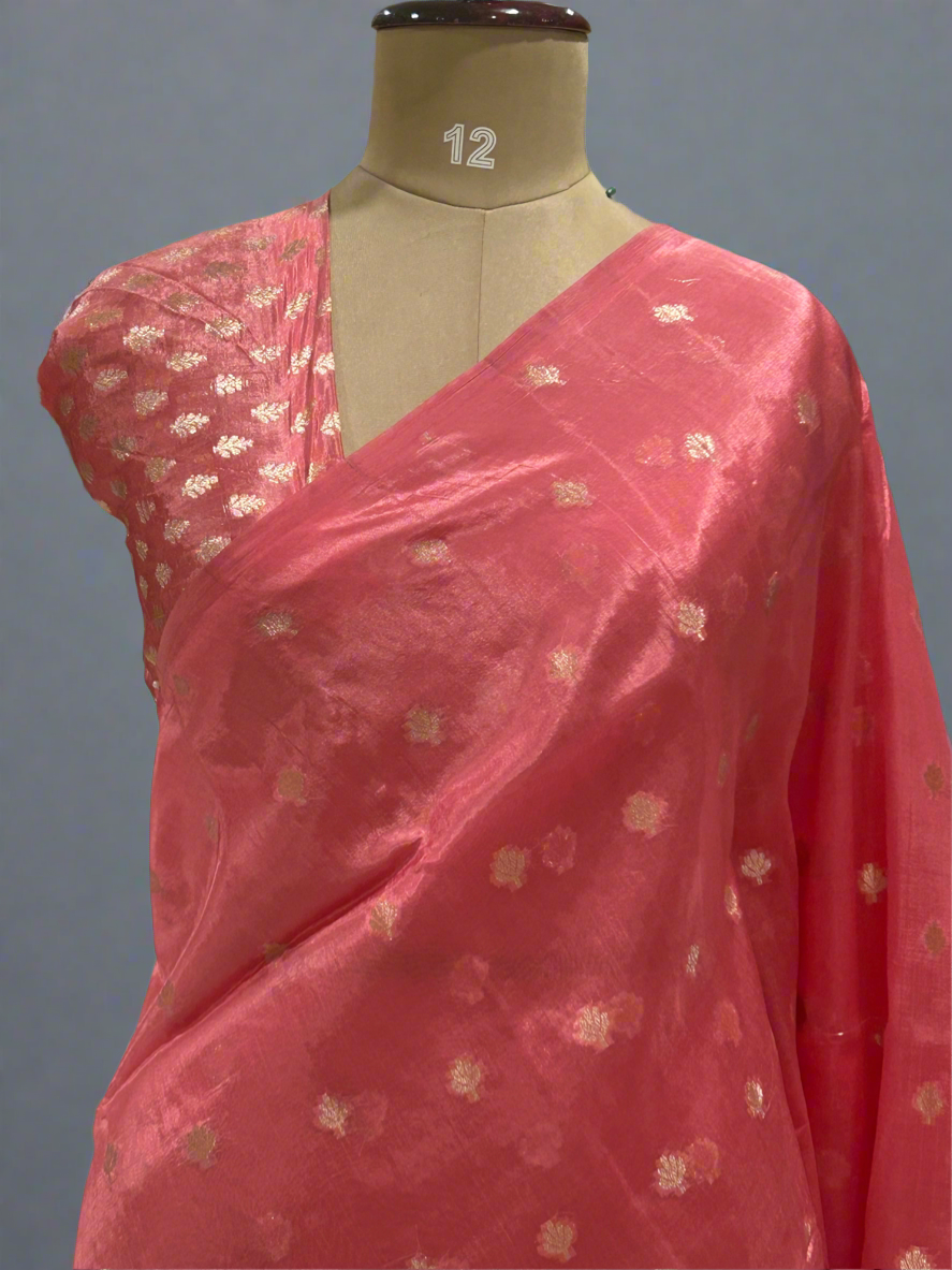 Light pink small butta satin crepe-08 jamdani saree