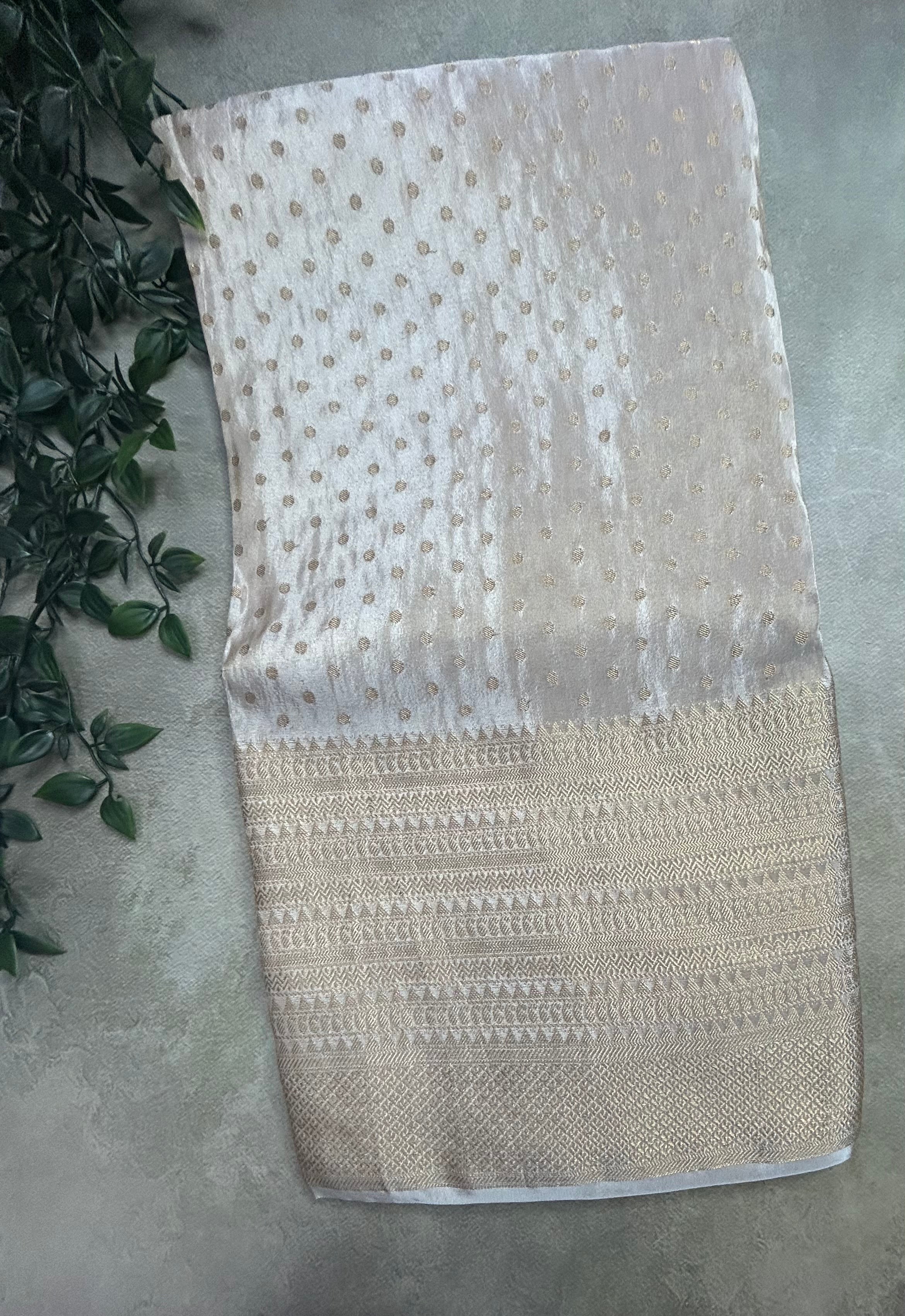Cream small Butta long border saree