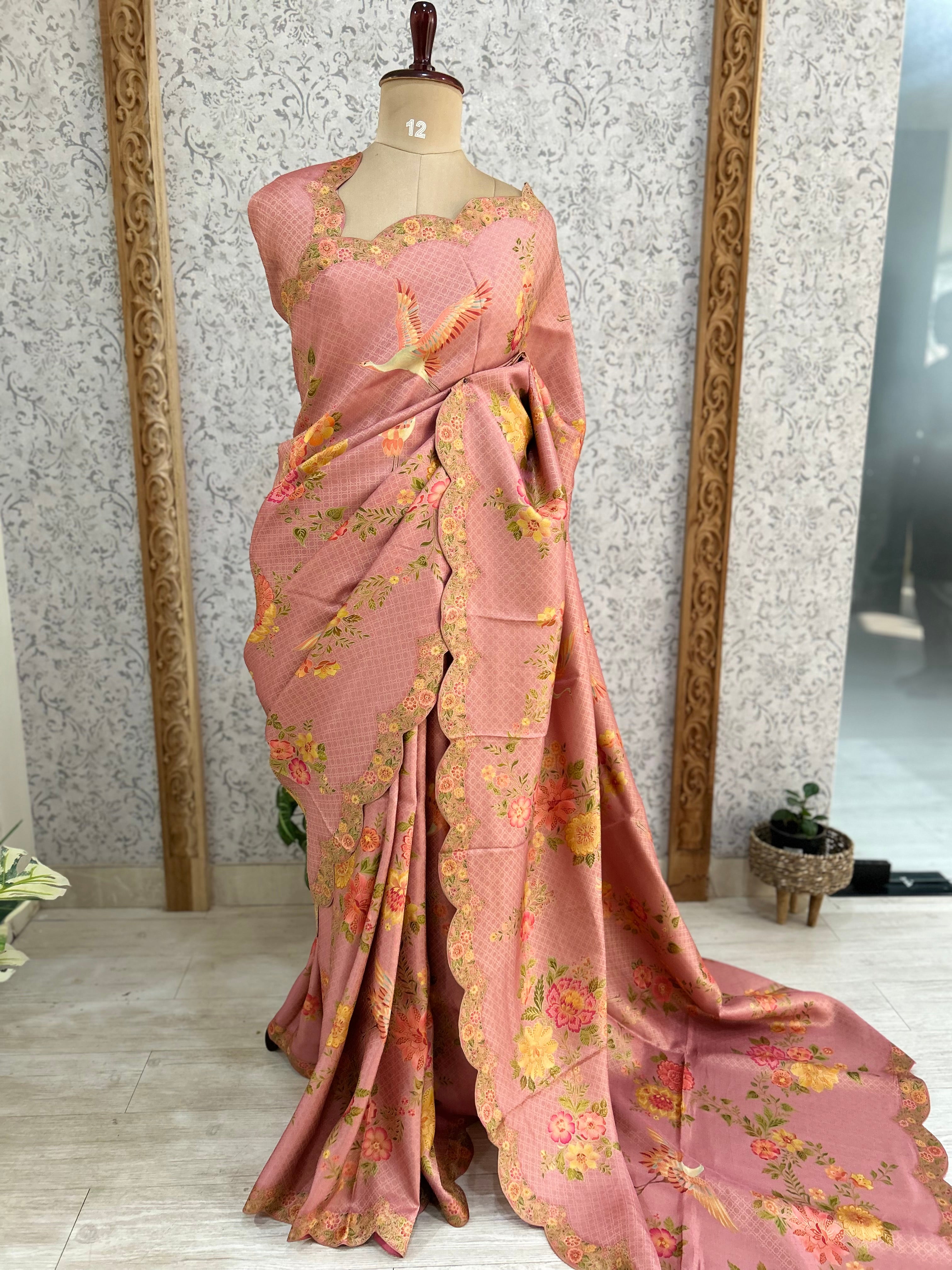 Pink dola crepe silk saree 101