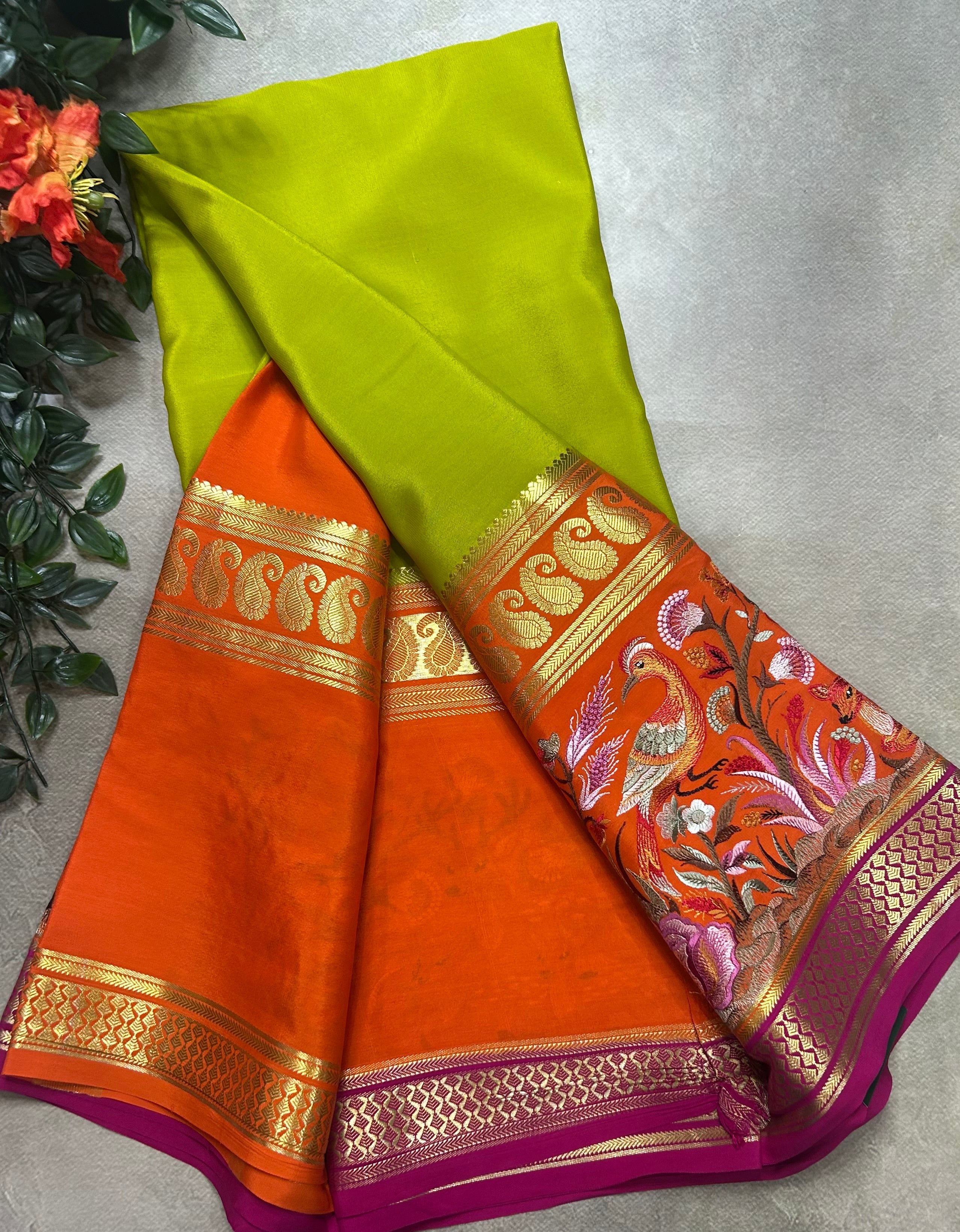 3D embroidery pure mysore silk-105 saree