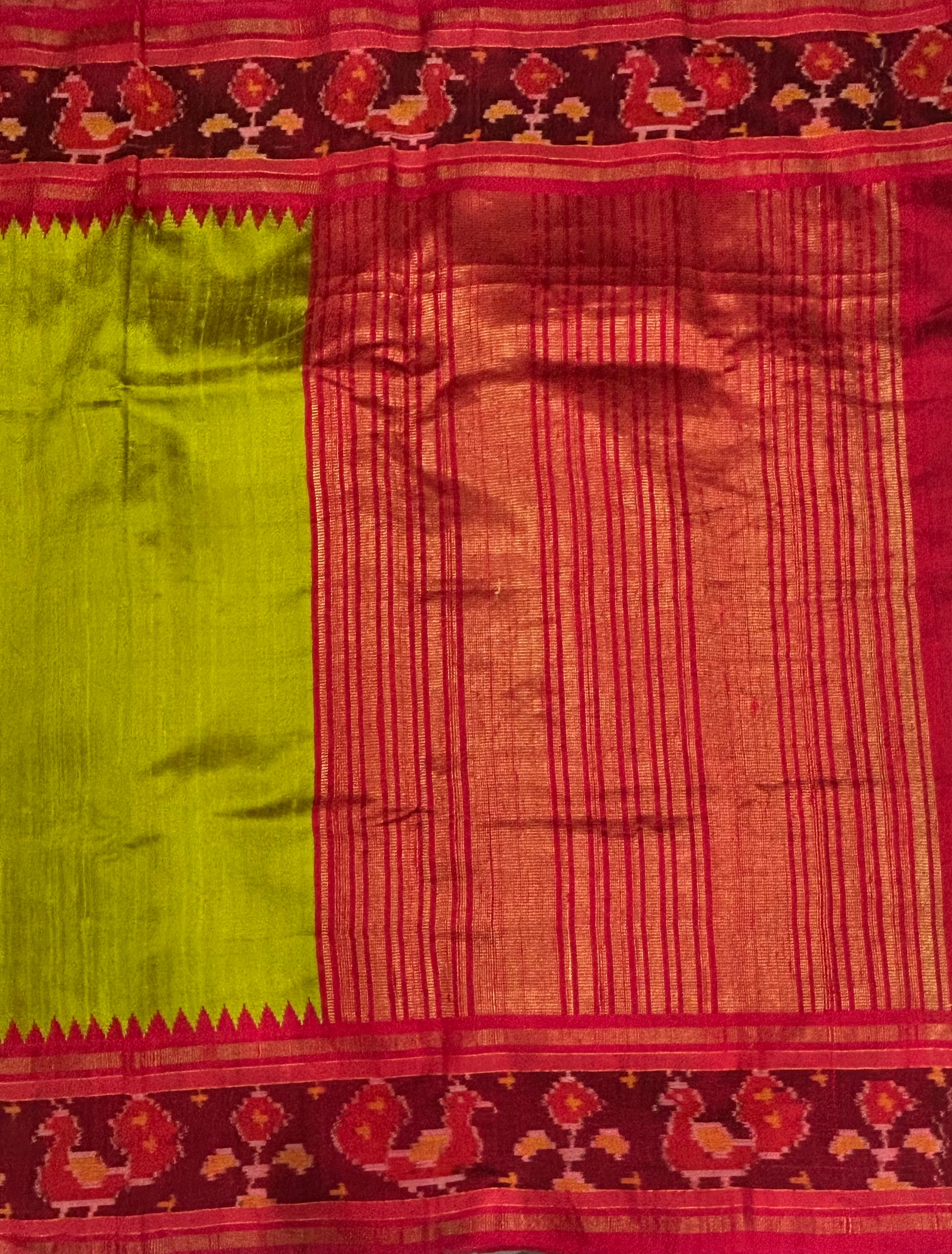 Parrot green temple border pure matka silk saree