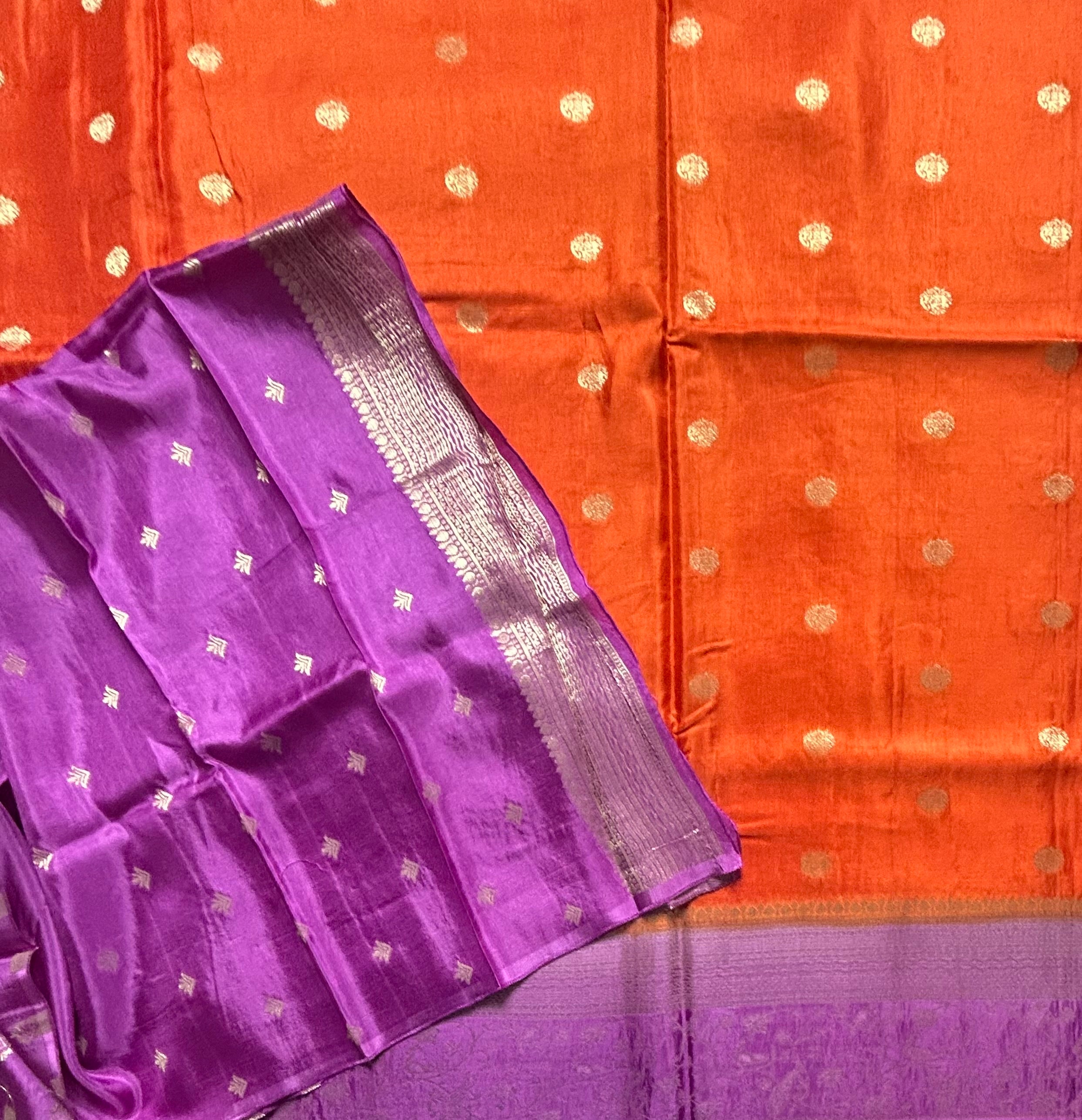 orange small Butta satin crepe 103 saree
