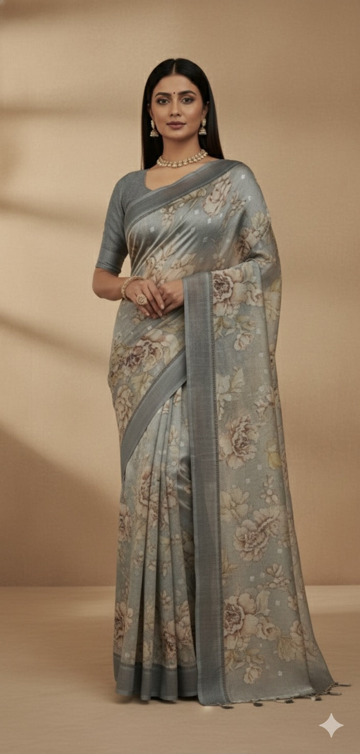 Blue pure organza tissue -11 saree