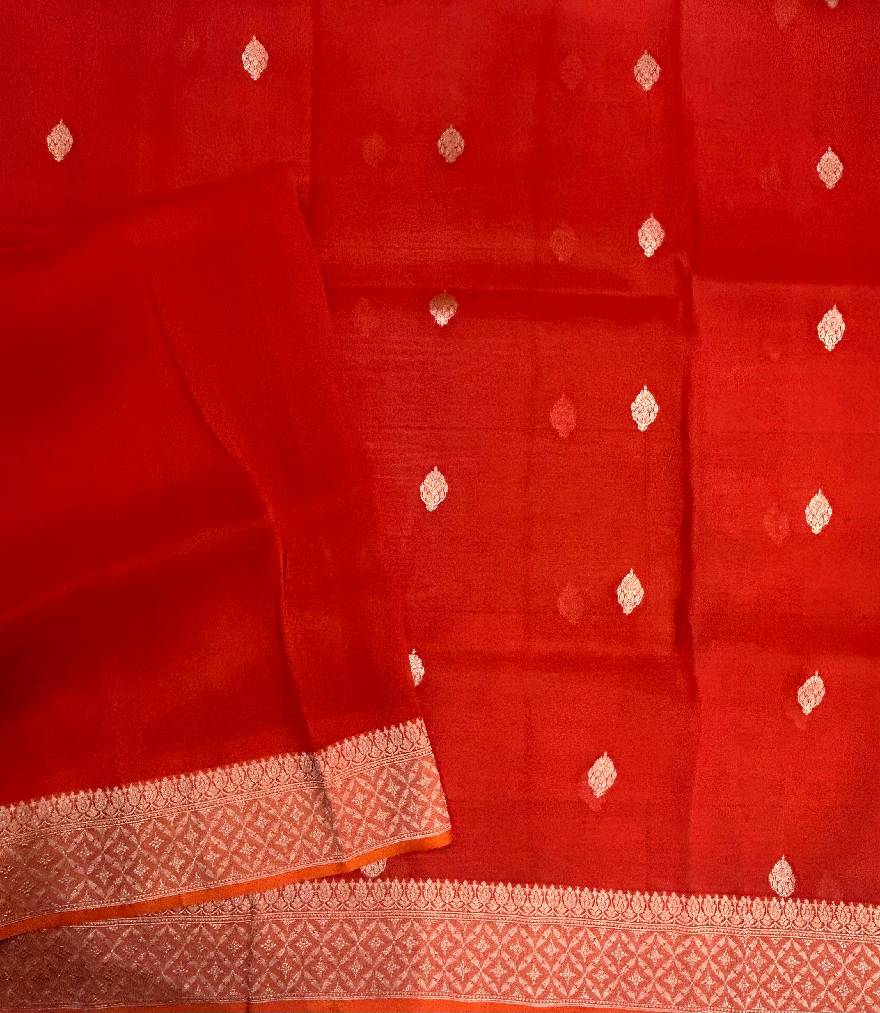 Orange pure kora 105 organza silk saree