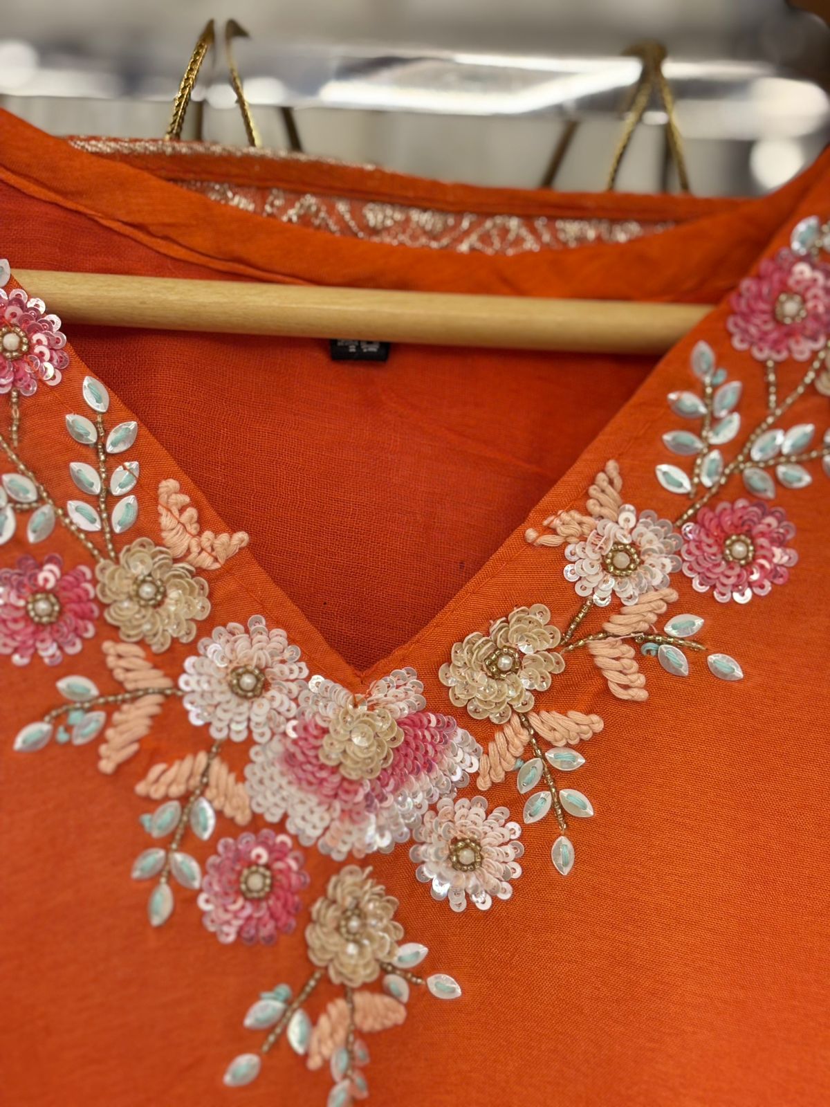 Orange Dola silk Handwork kurtha set