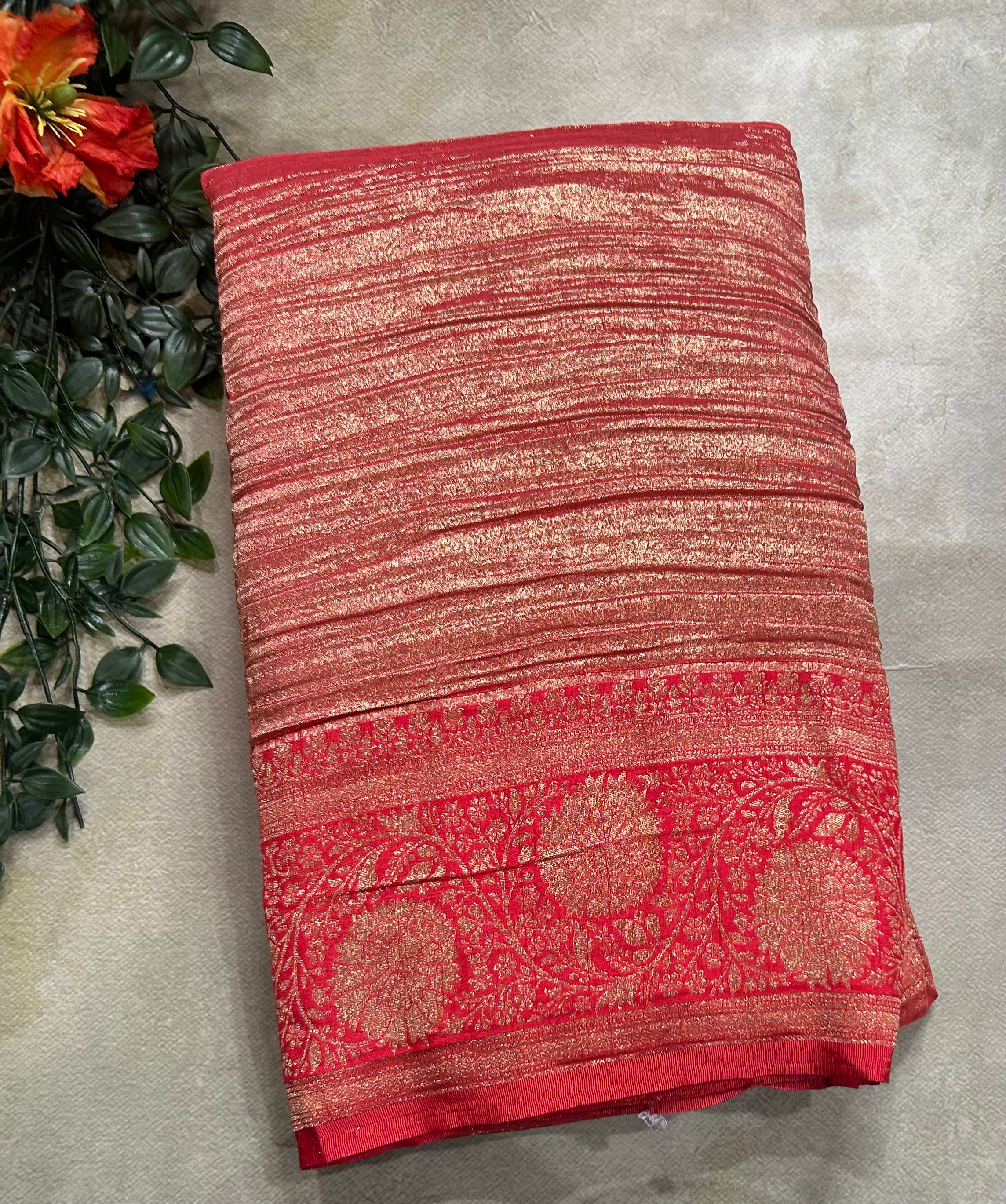 Red crush tissue 105  saree
