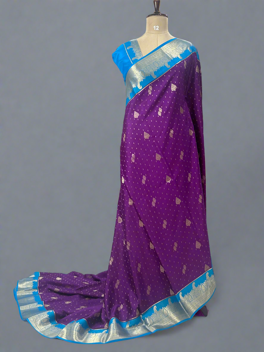 Purple Banarasi pure Mysore-09 crepe silk saree