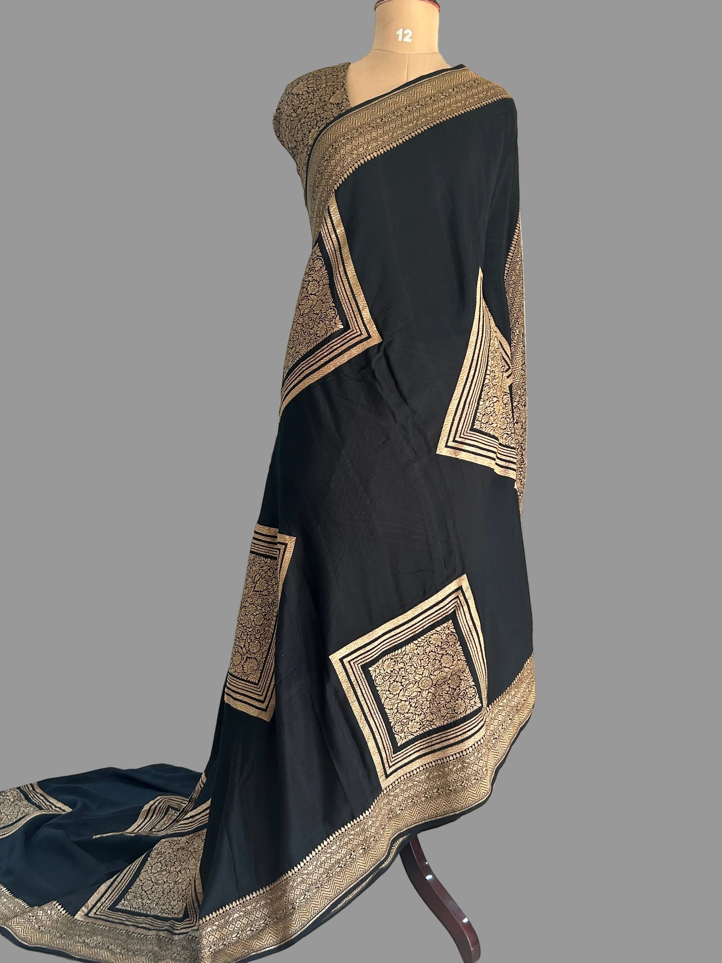 Black abstract butta pure benarasi crepe 105 saree