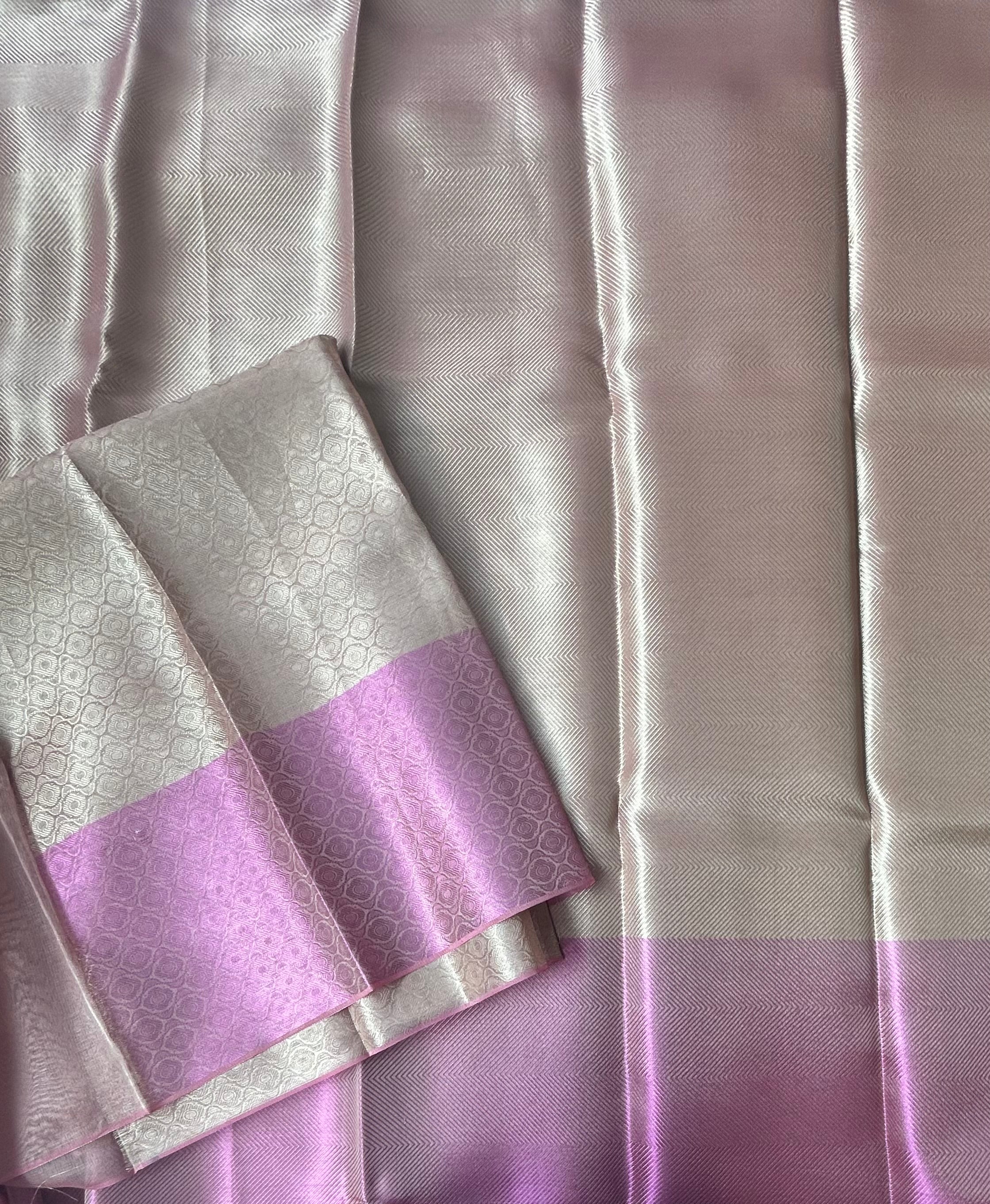 Golden cream contrast border semi tissue saree