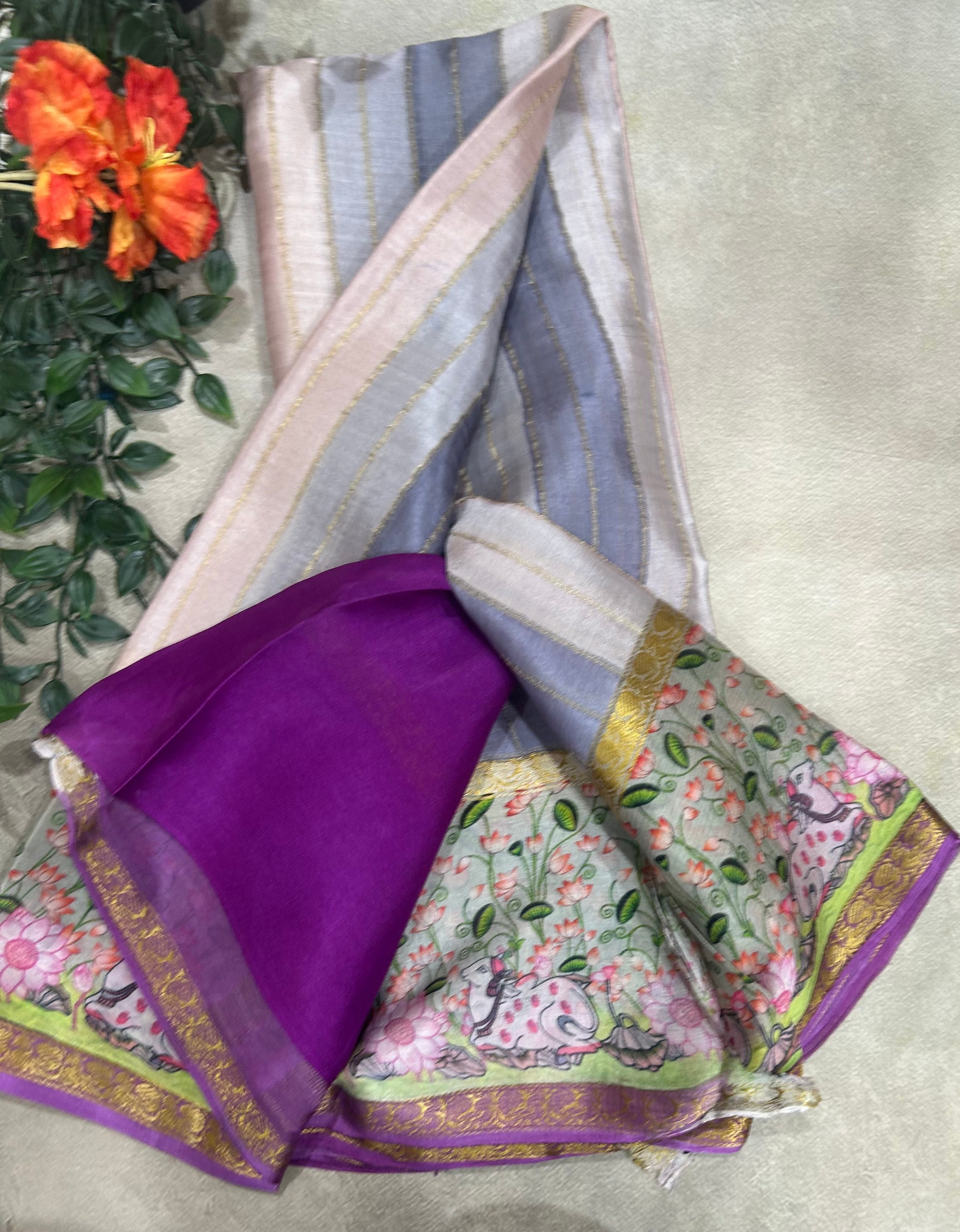 Rankart kalamkari border pure wrinkle 103 crepe silk saree