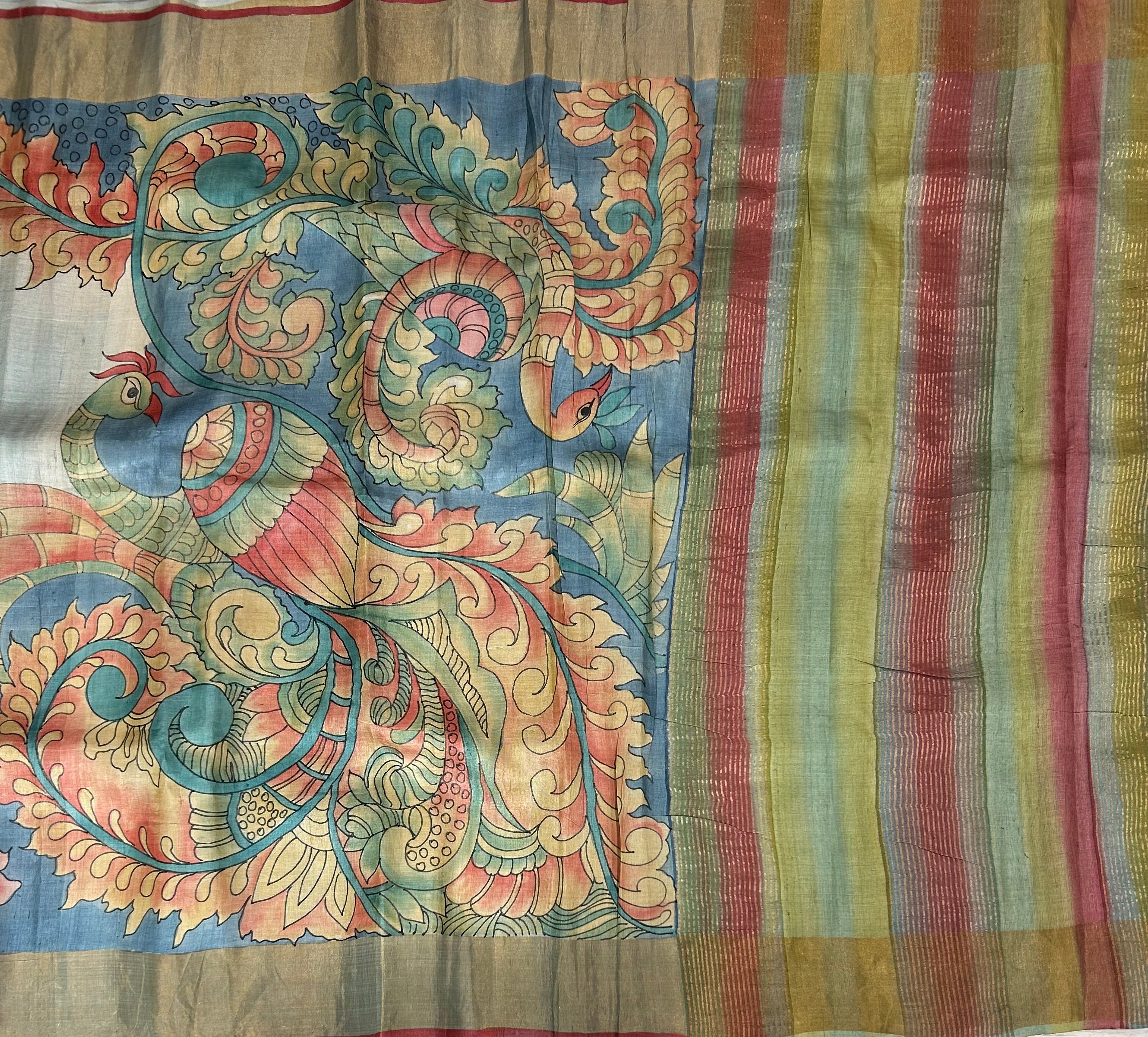 Pastel blue pure handloom  tussar silk-12 saree