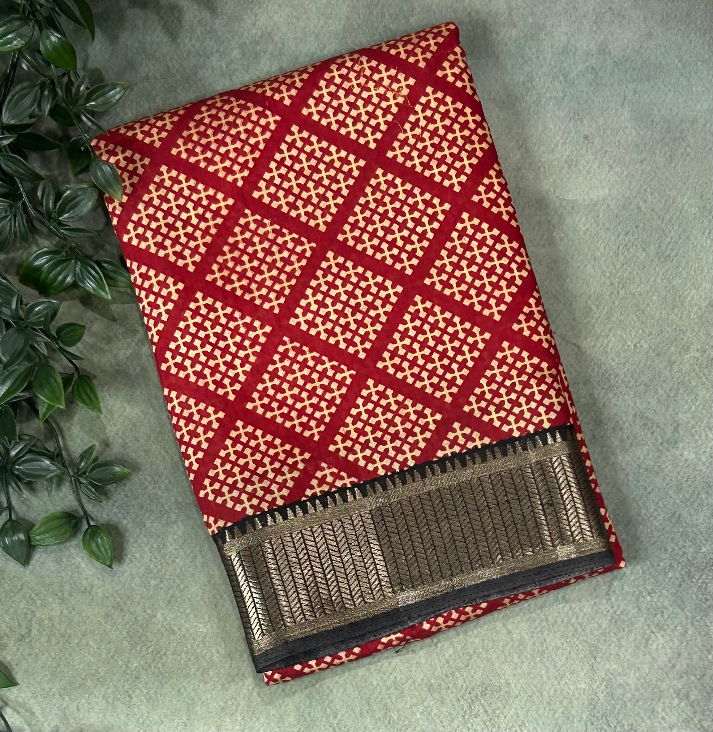 Red n black soft Tussar crepe saree