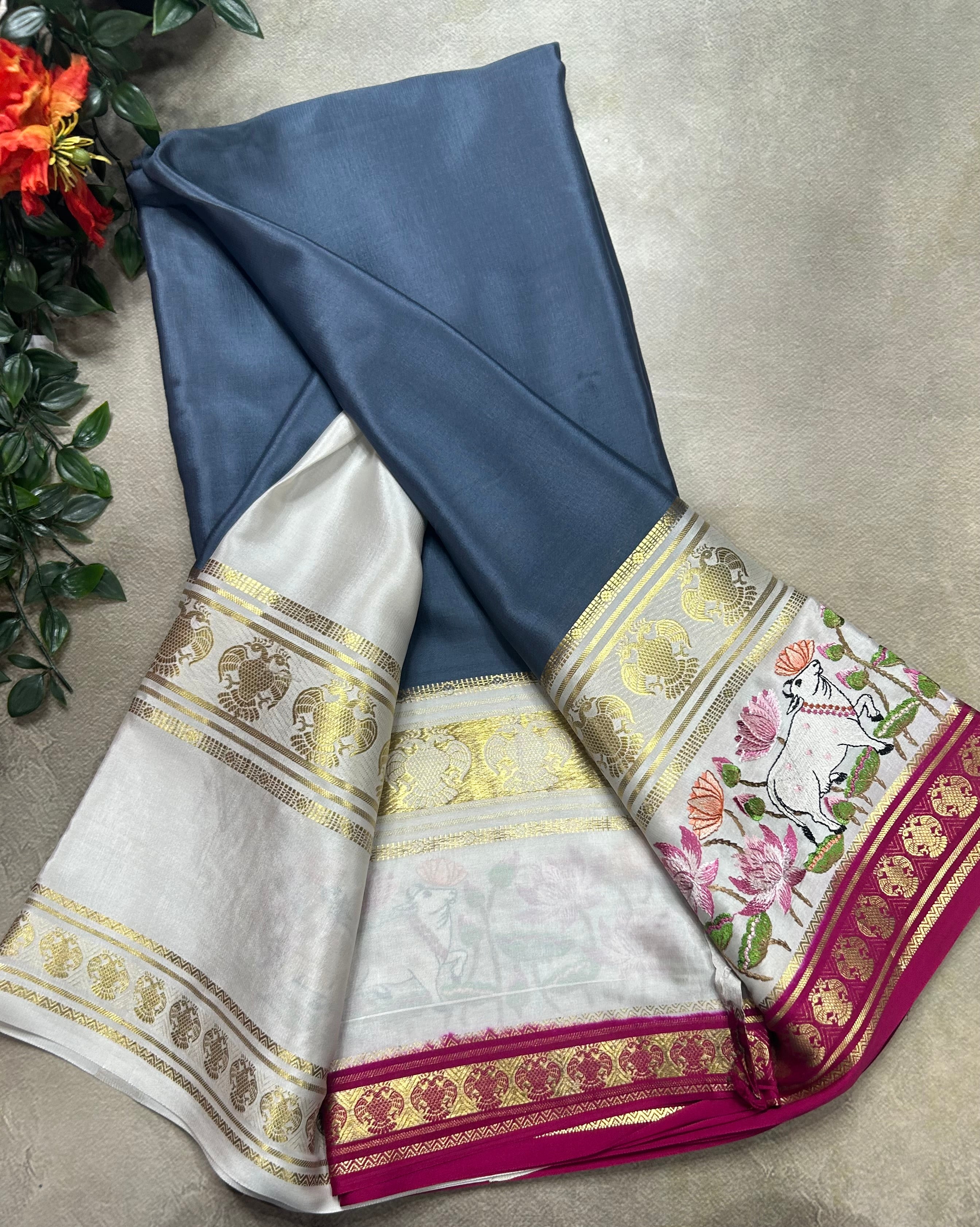 3D embroidery pure mysore silk-105 saree