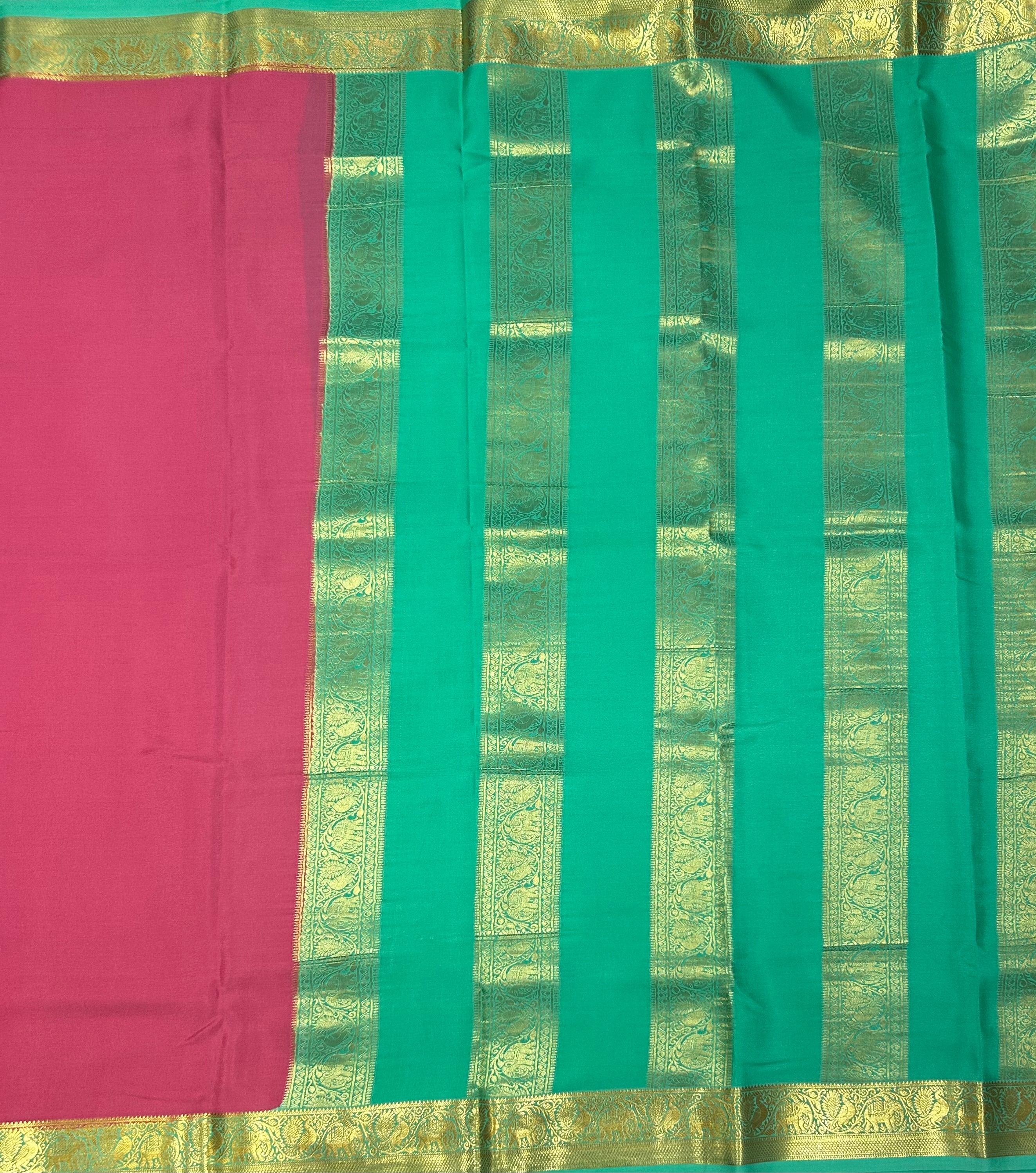 Pastel green n light pink  partly pallu Pure Mysore silk crepe 103 Saree