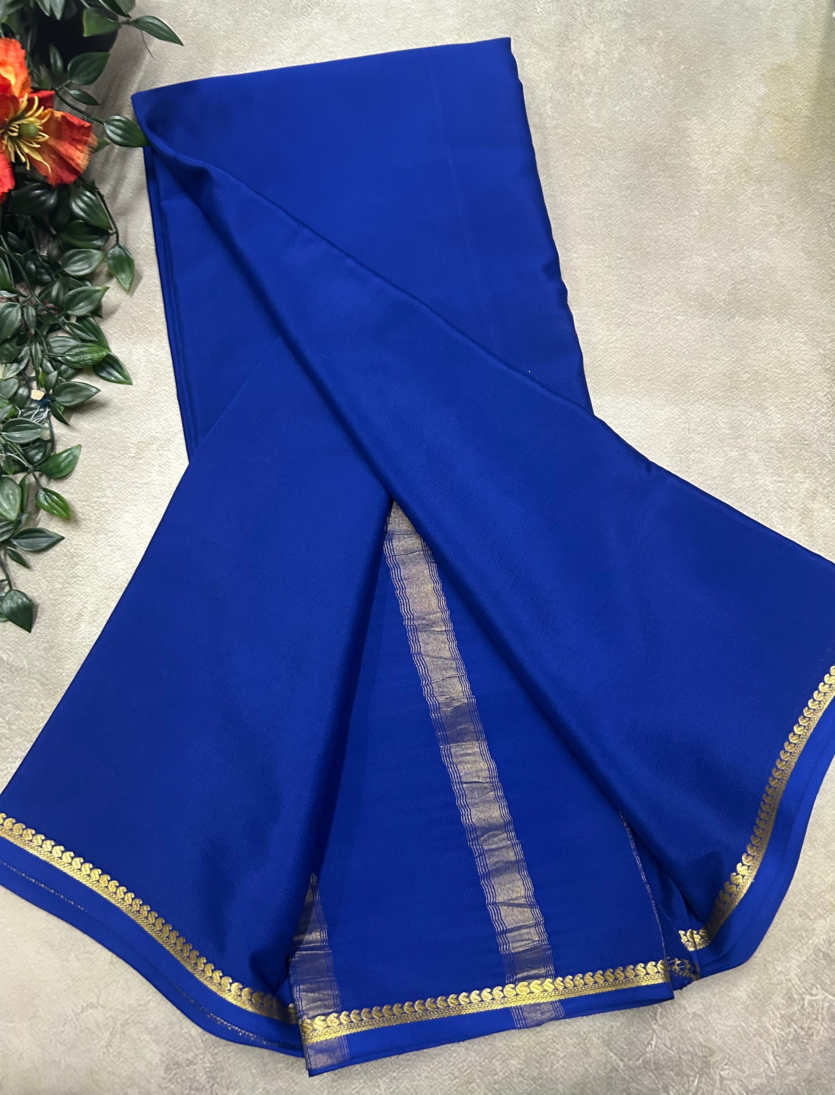 Navy blue small border pure Mysore silk 105 saree