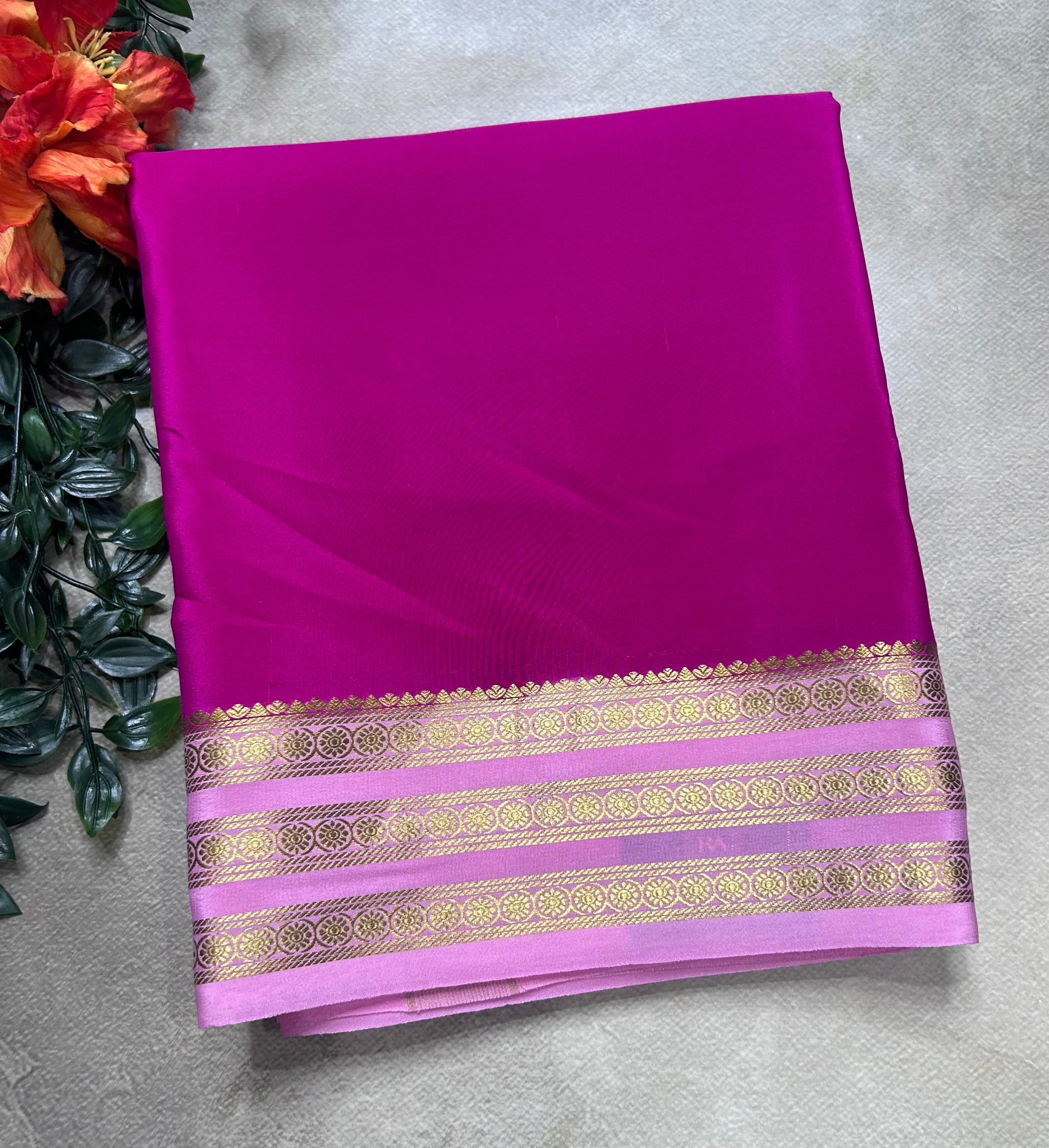 Pink small border pure mysore silk saree(MSC106)