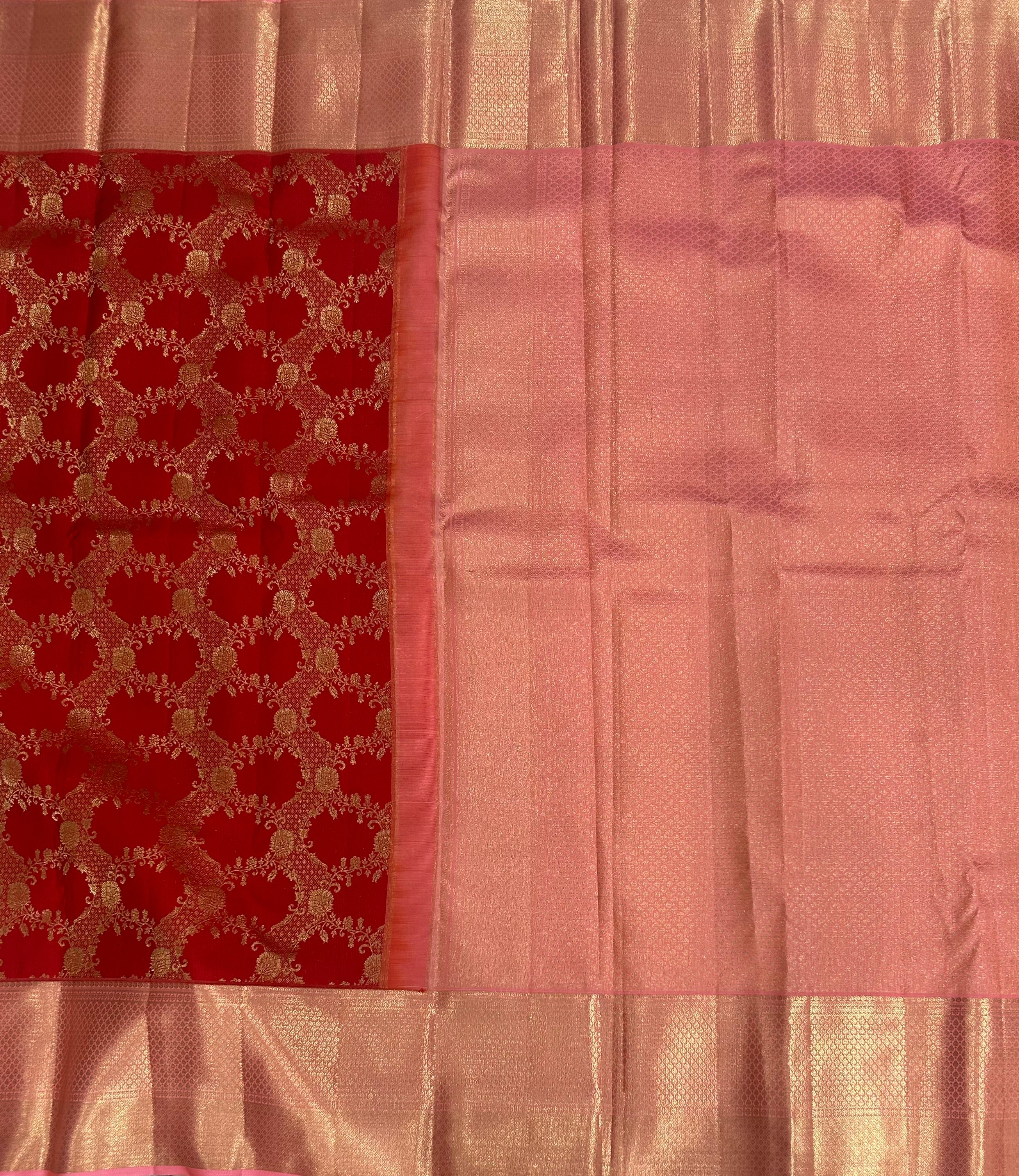 Red n pink pure Kanchipuram silk saree