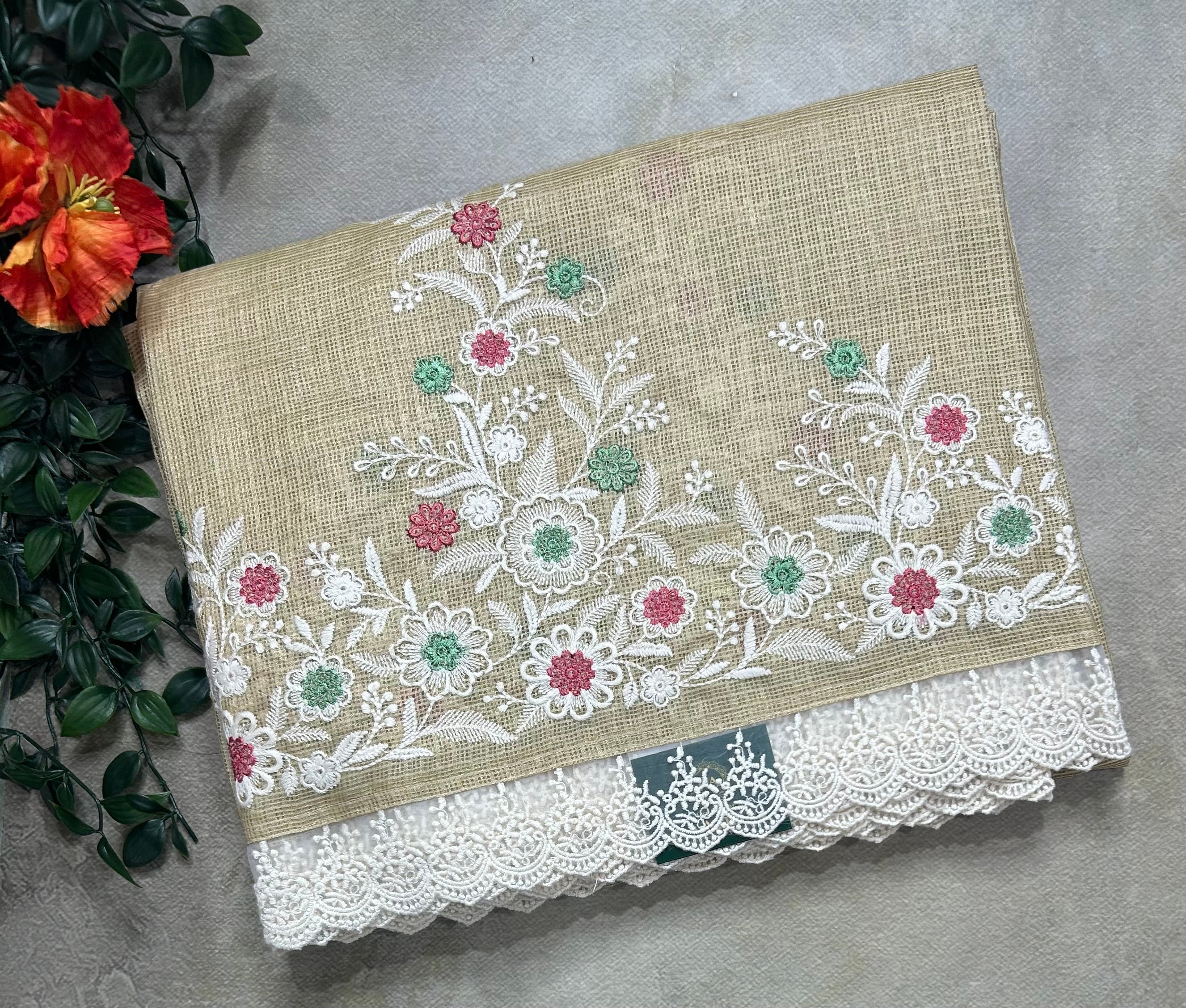 Beige embroidery Kota checks 104 saree
