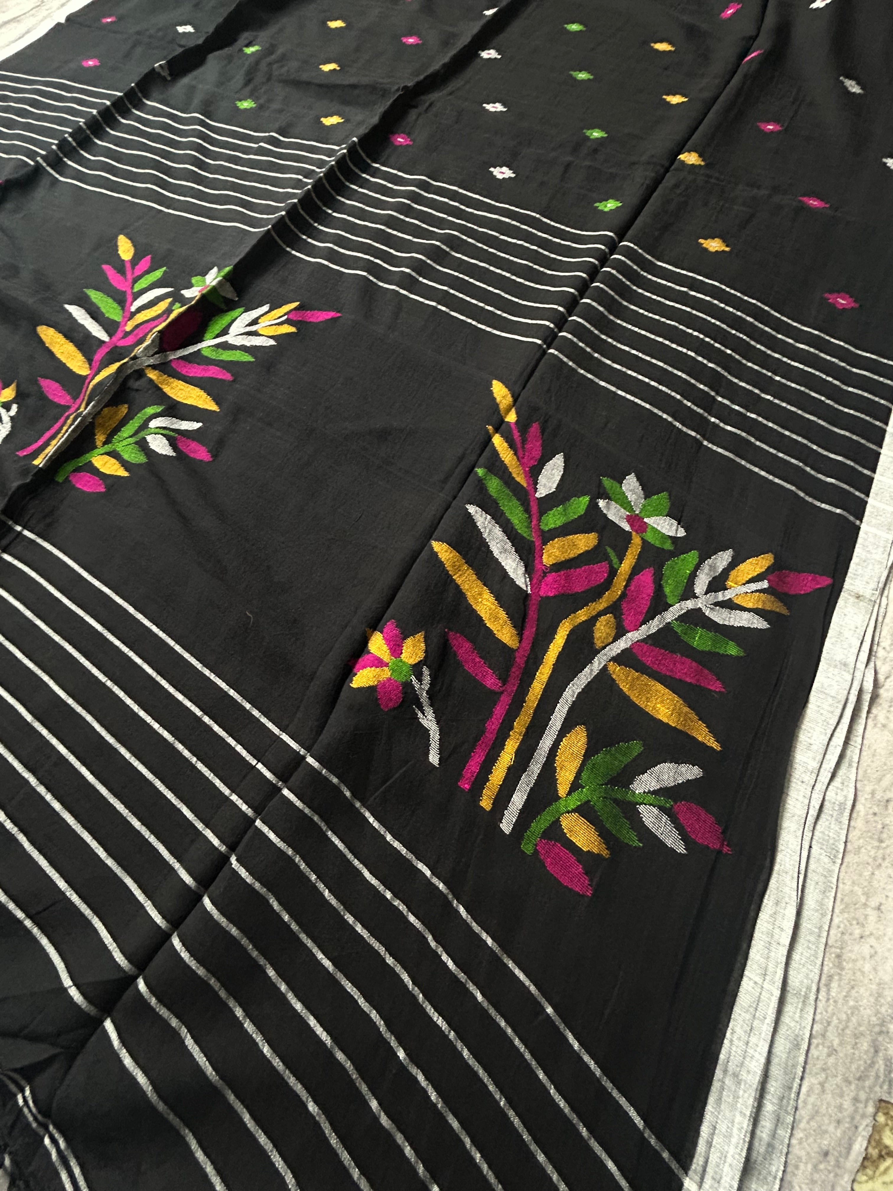 Black pure cotton 103 jamdani saree
