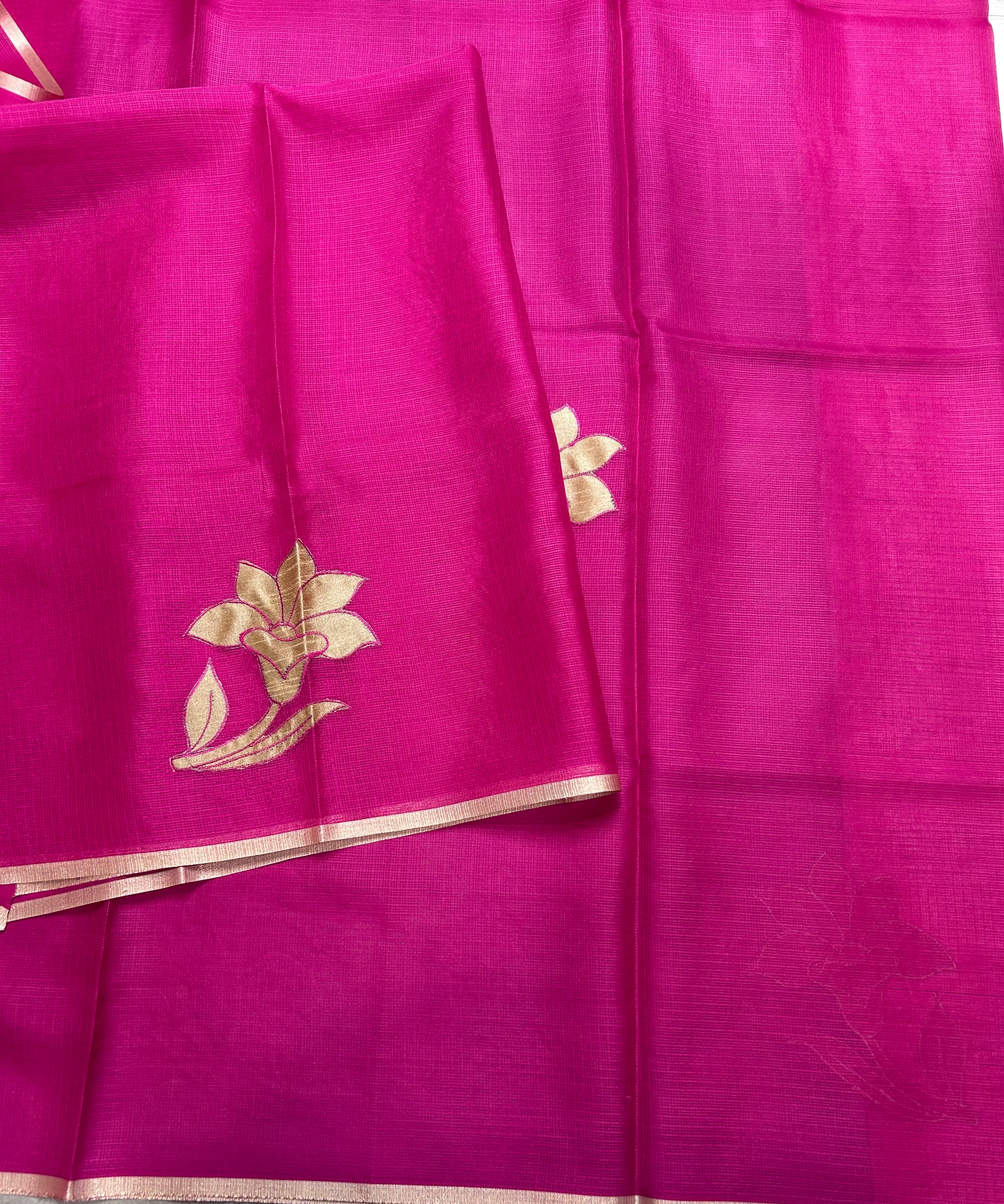 Pink 2 kota checks appliqué work 106 saree