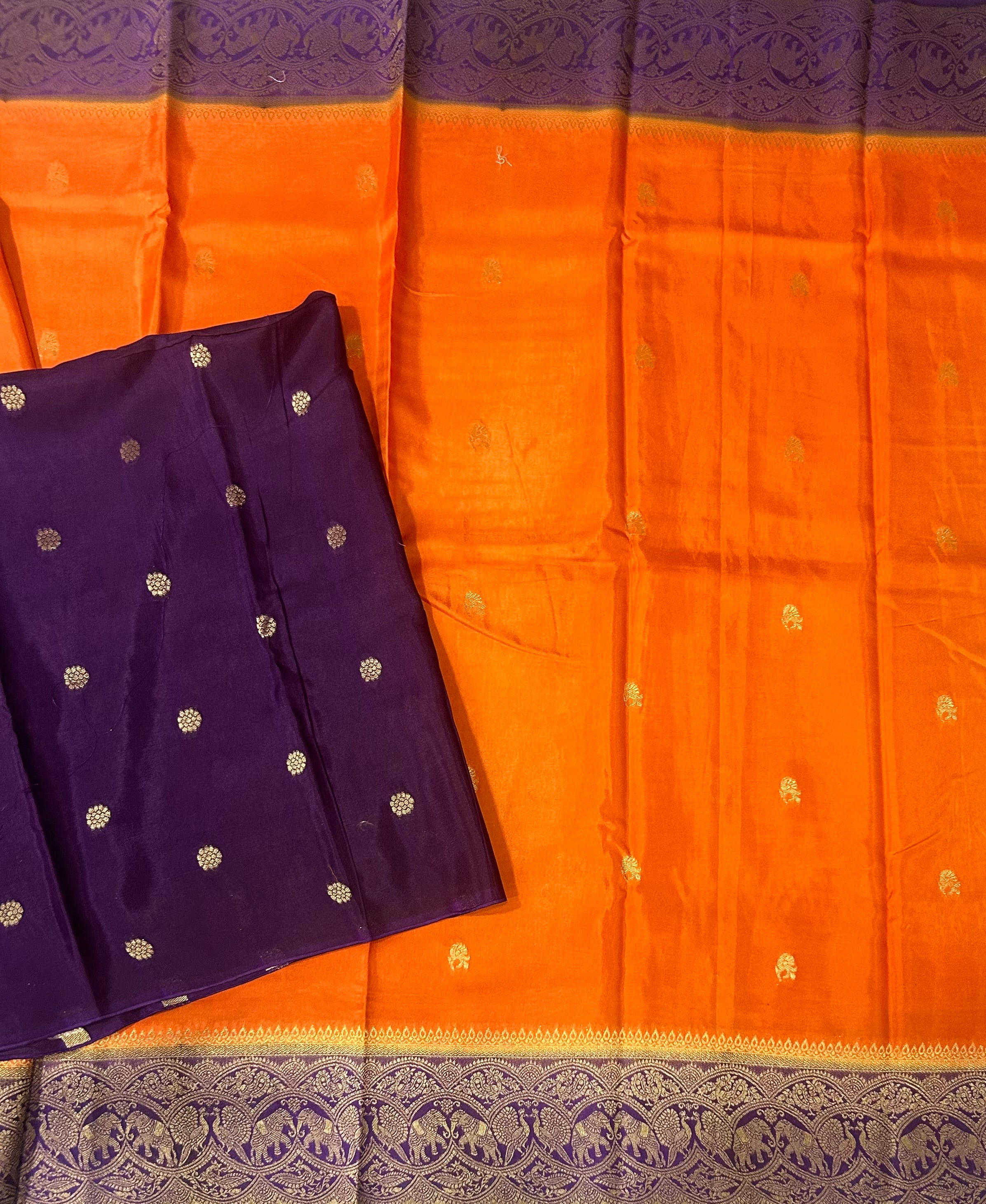 Orange contrast border semi Mysore 105 saree